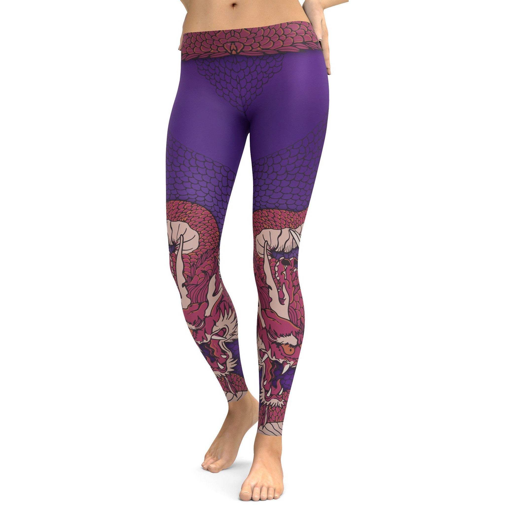 Red & Purple Dragon Leggings - GearBunch Leggings / Yoga Pants