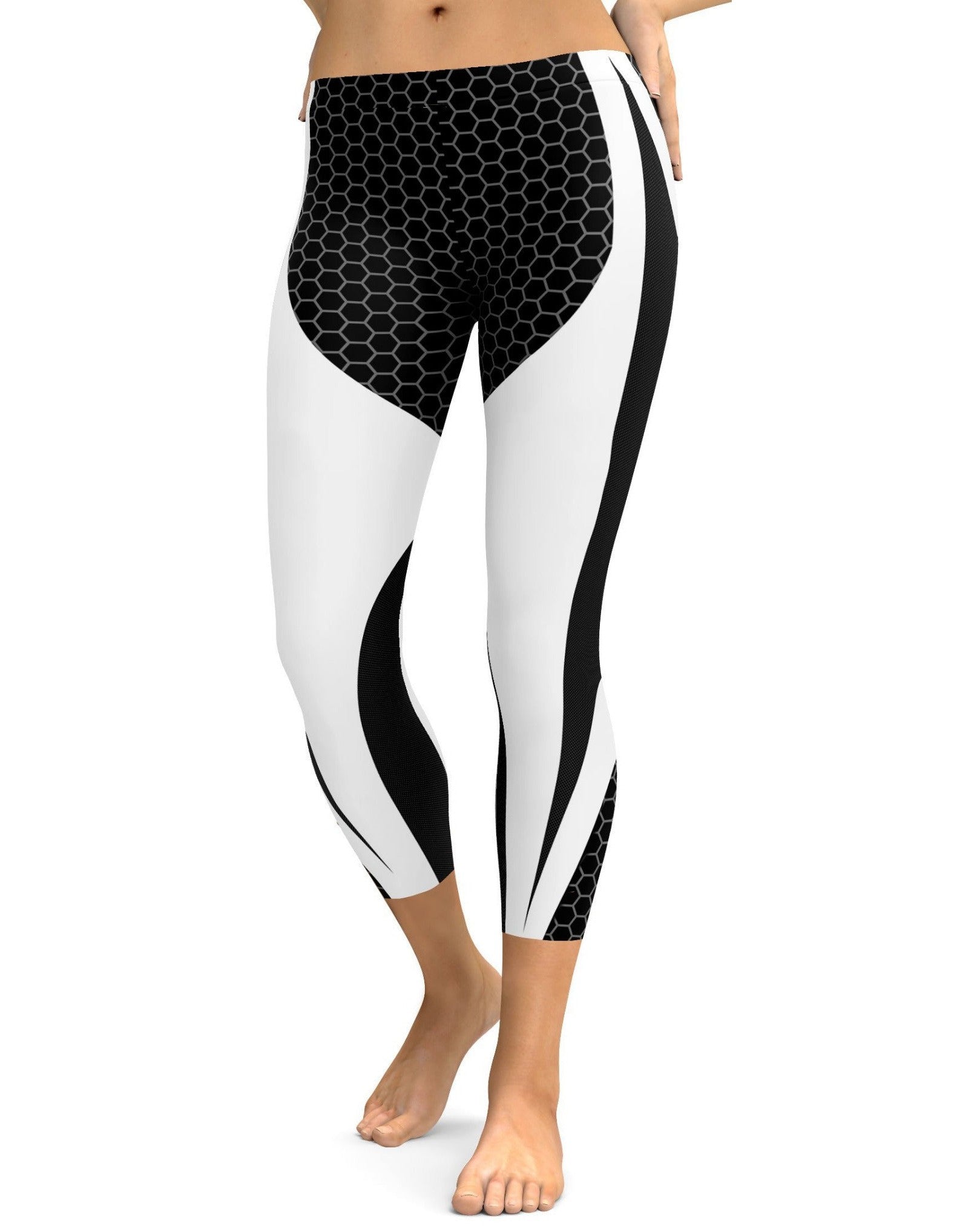 Black & White Honeycomb Carbon Capris - GearBunch Leggings