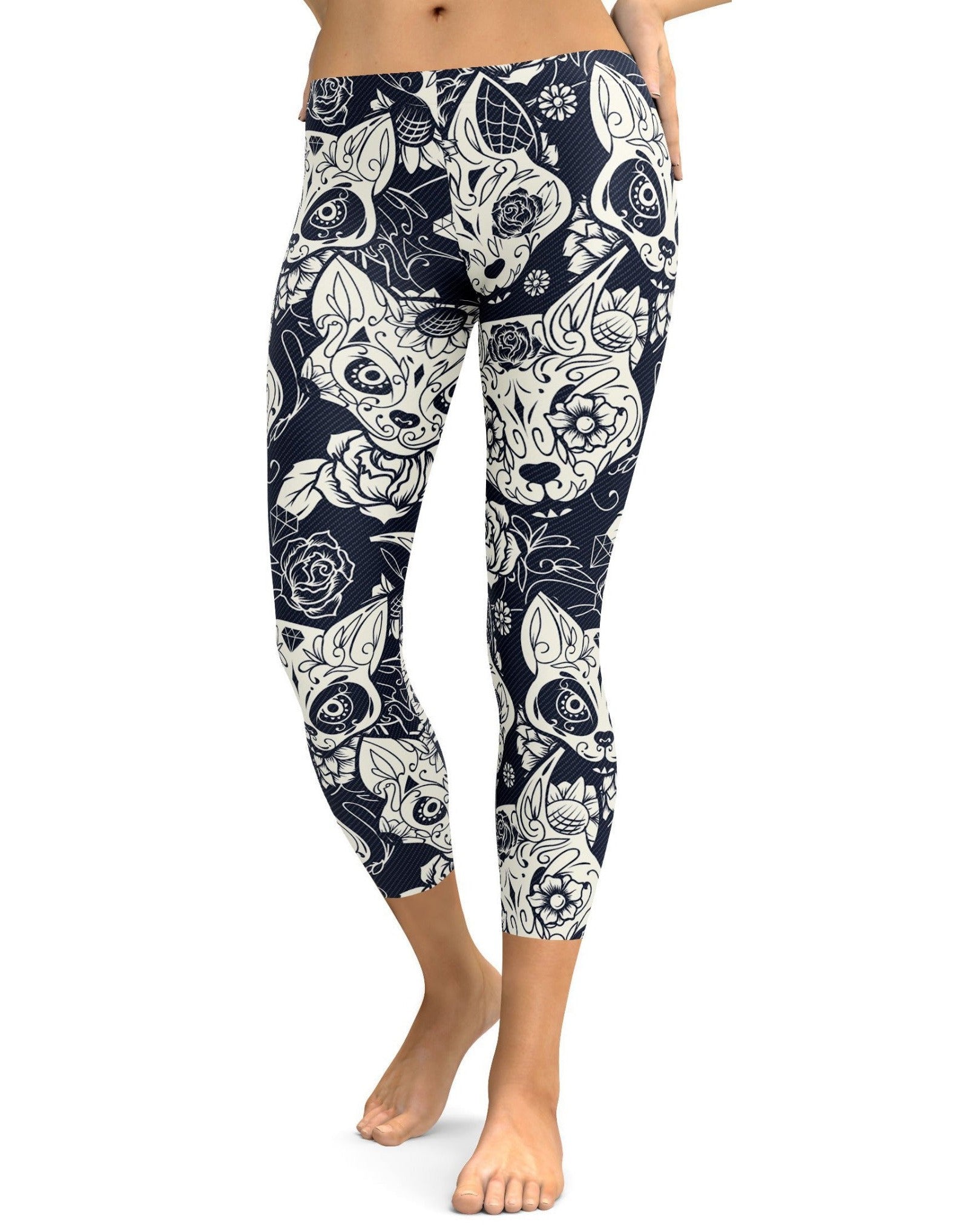 Sugar Skull Cats Capris - Gearbunch Leggings