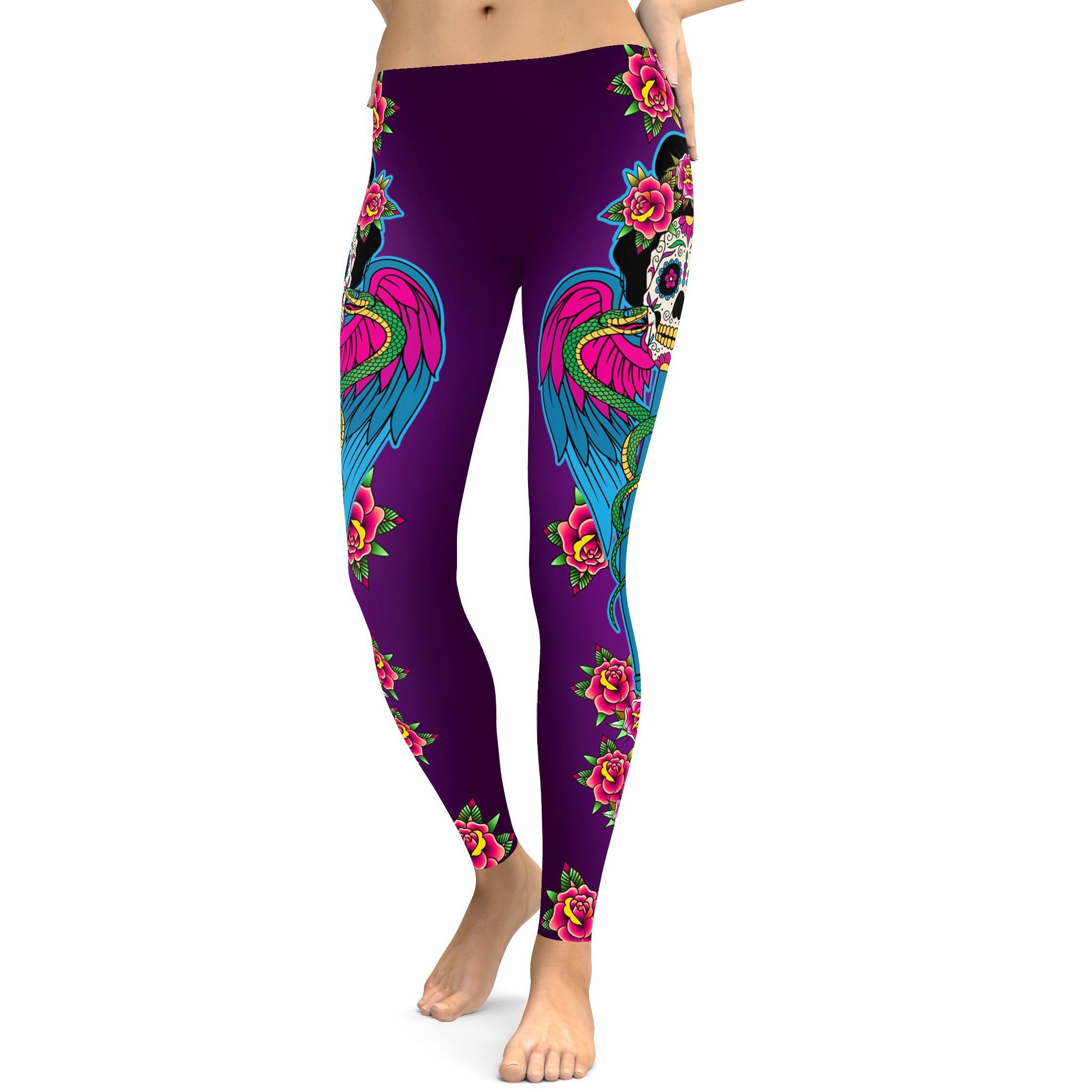 Caduceus Sugar Skull Leggings - GearBunch Leggings / Yoga Pants