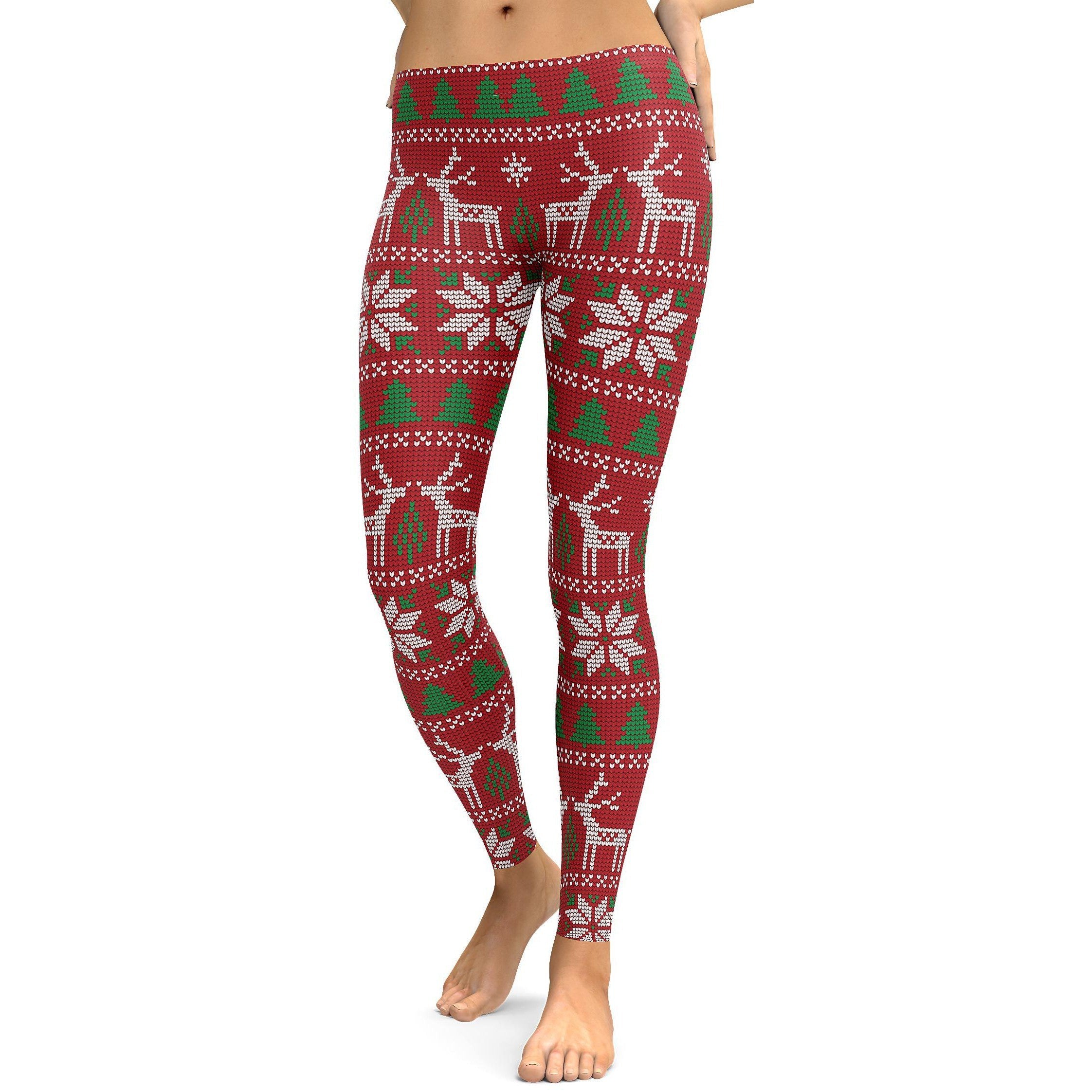 Red Ugly Christmas Leggings - GearBunch Leggings / Yoga Pants