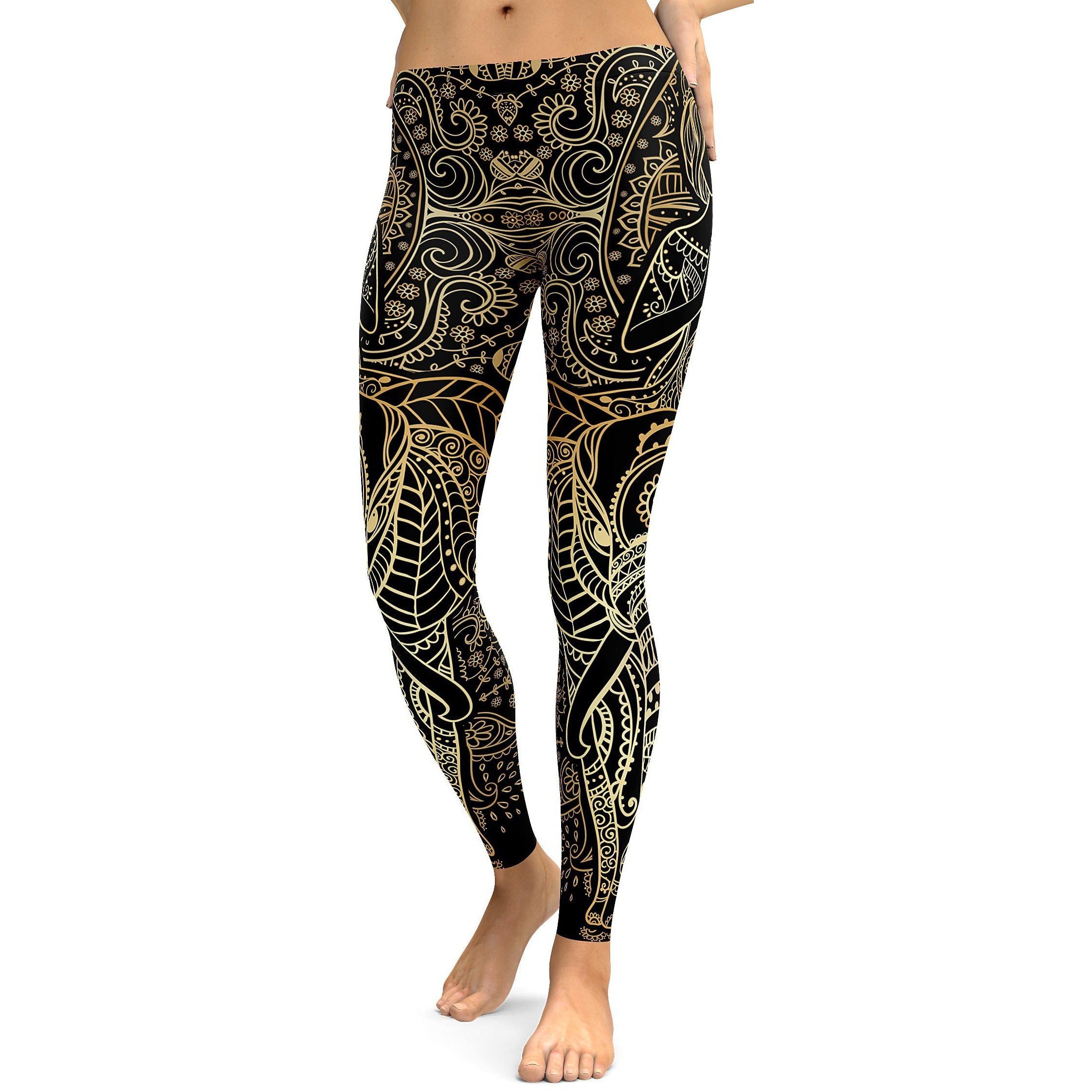 Golden Ornamental Elephant Leggings - GearBunch Leggings / Yoga Pants
