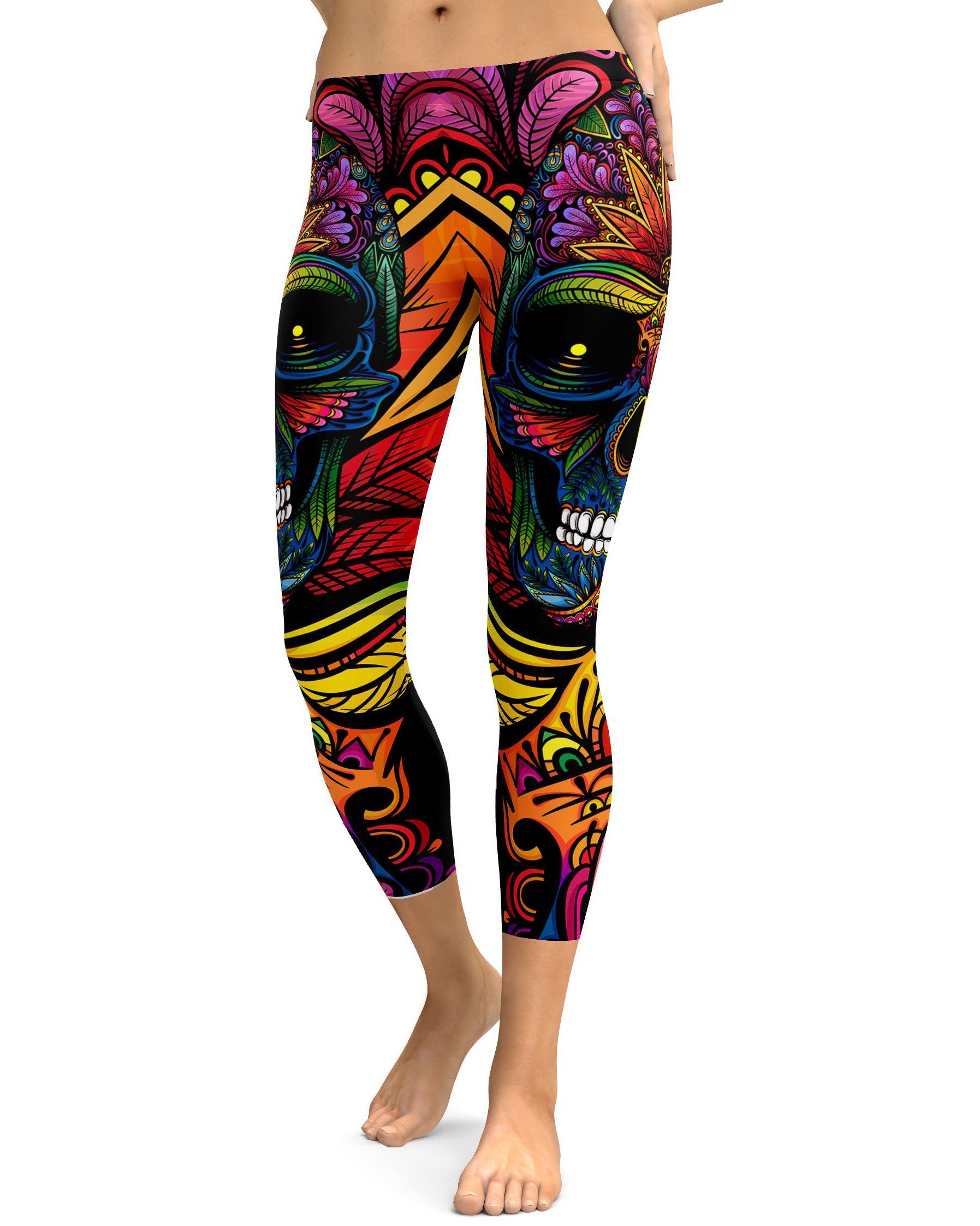 EDM - Rainbow Rave Skull Capris - GearBunch Leggings / Yoga Pants