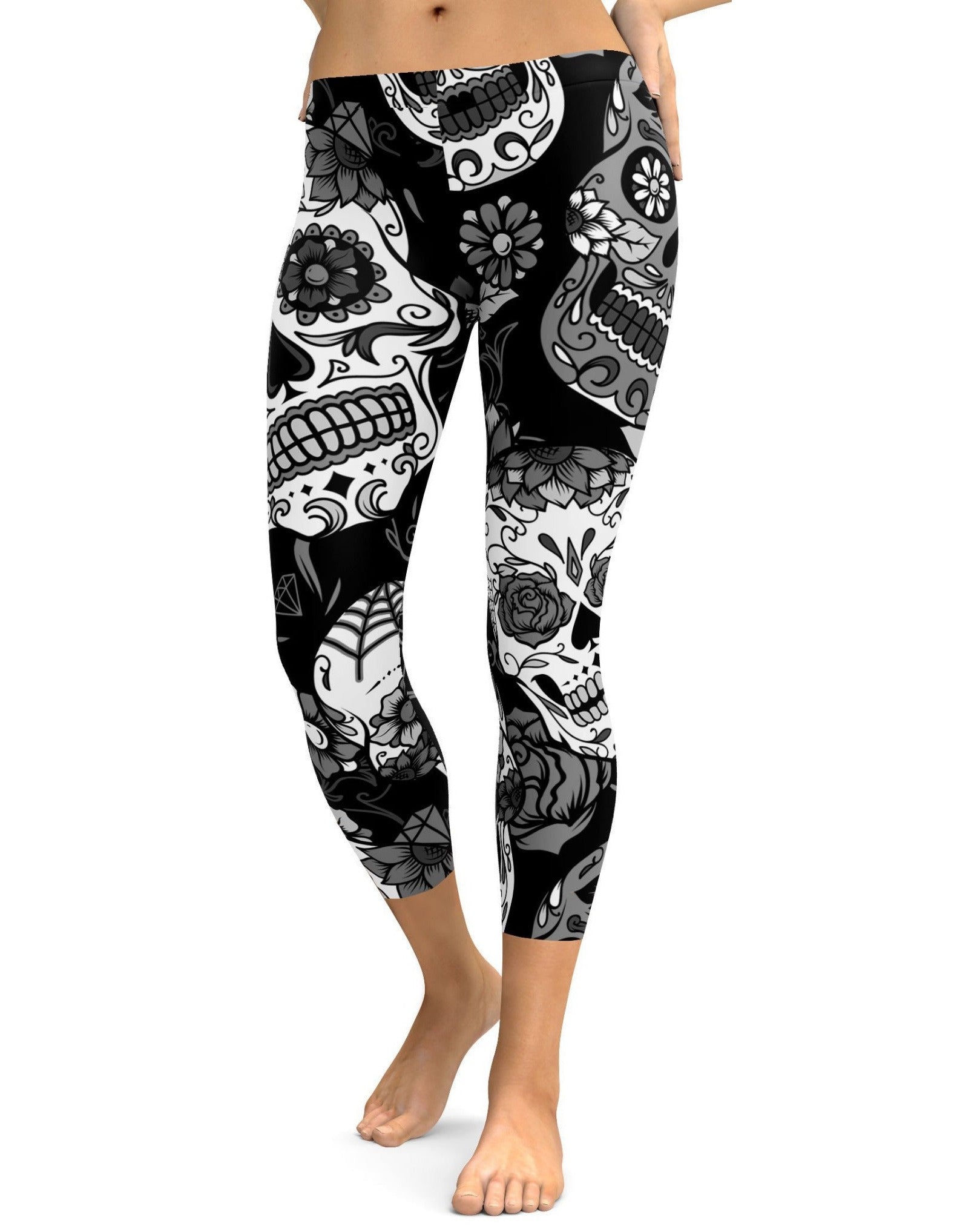 Black & White Sugar Skull Capris - GearBunch Leggings