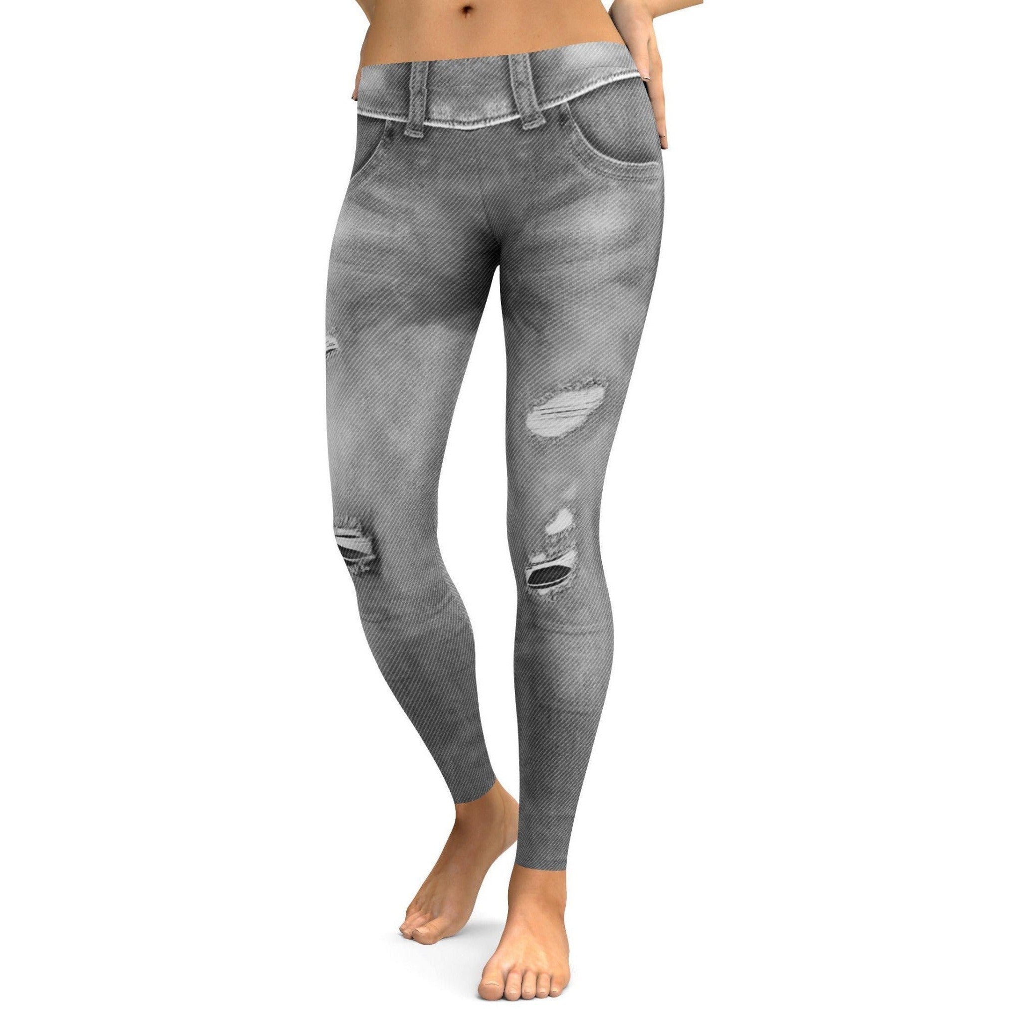 Womens Workout Yoga Realistic Grey Jeans Leggings | Gearbunch.com