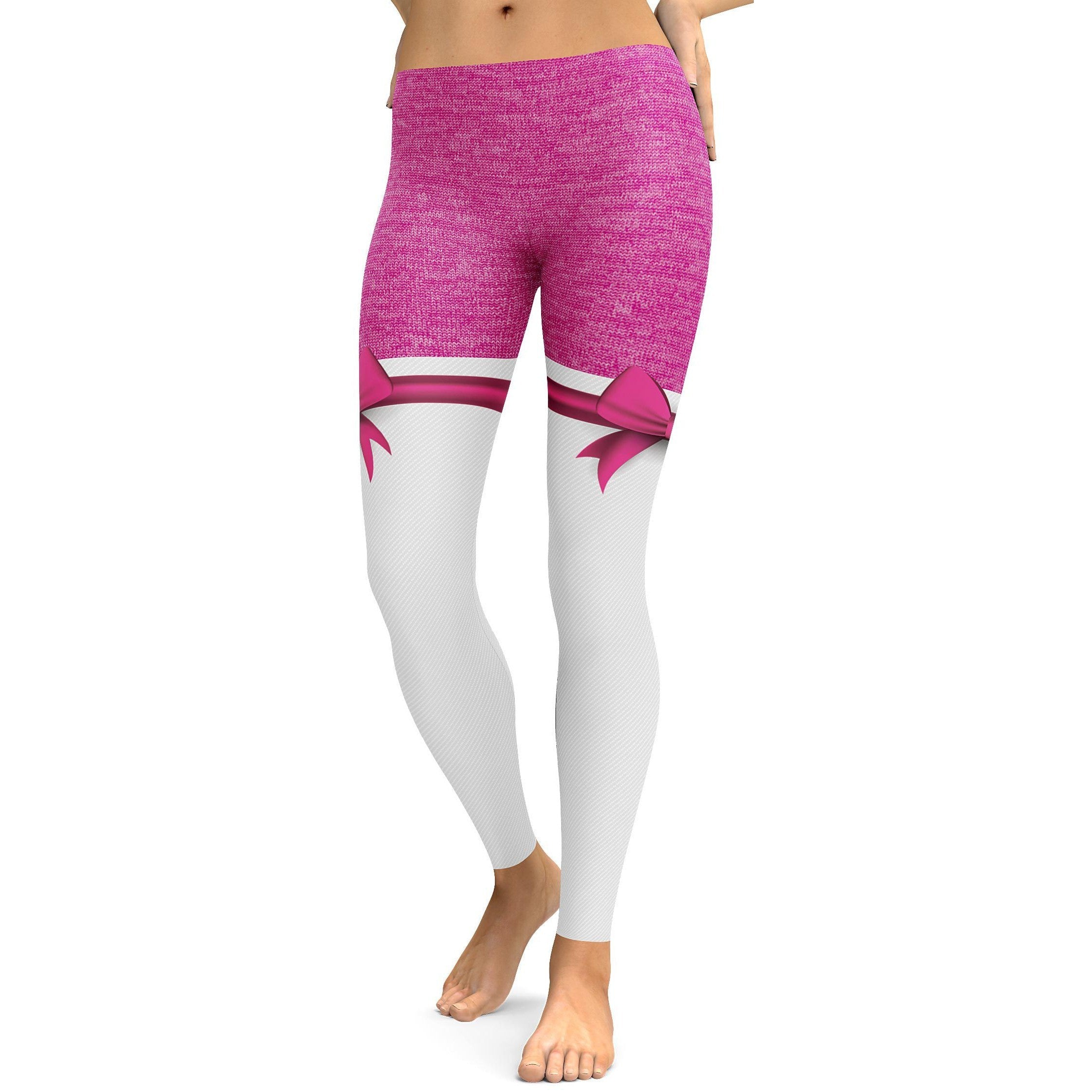 Pink Heathered Thigh High Bow Leggings