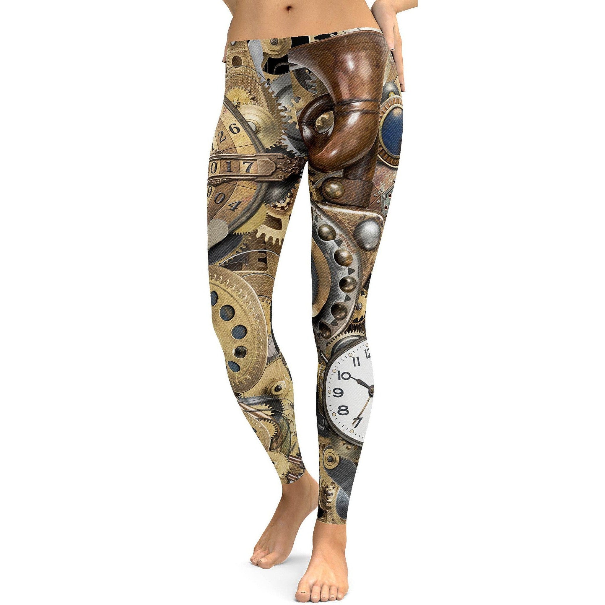 Golden Steampunk Leggings - GearBunch Leggings / Yoga Pants