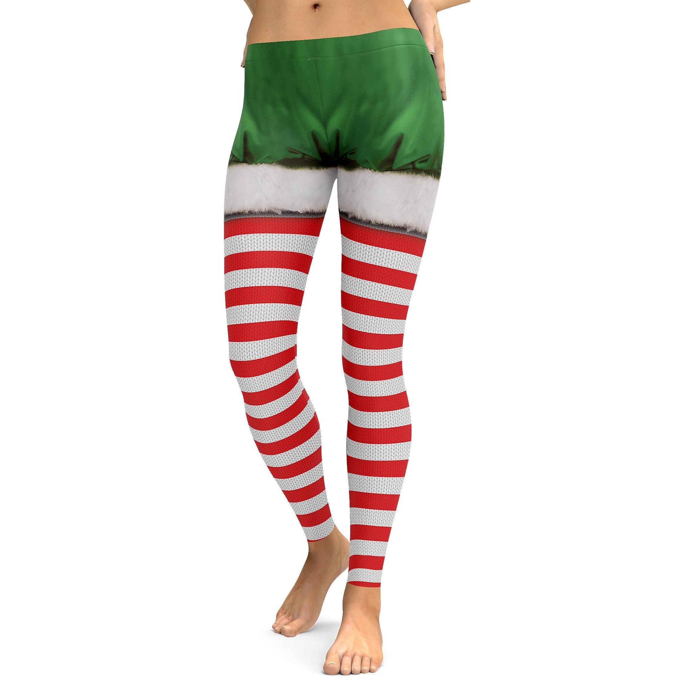 Christmas Candy Cane & Shorts Leggings - GearBunch Leggings / Yoga Pants