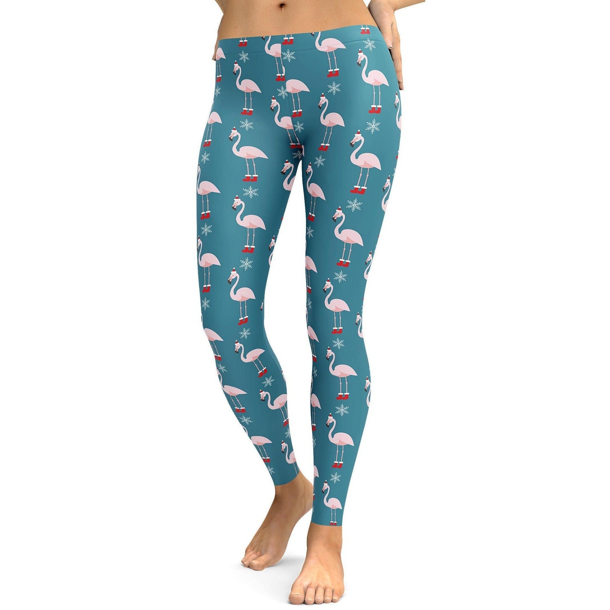 Christmas Flamingo Patterned Leggings - GearBunch Leggings