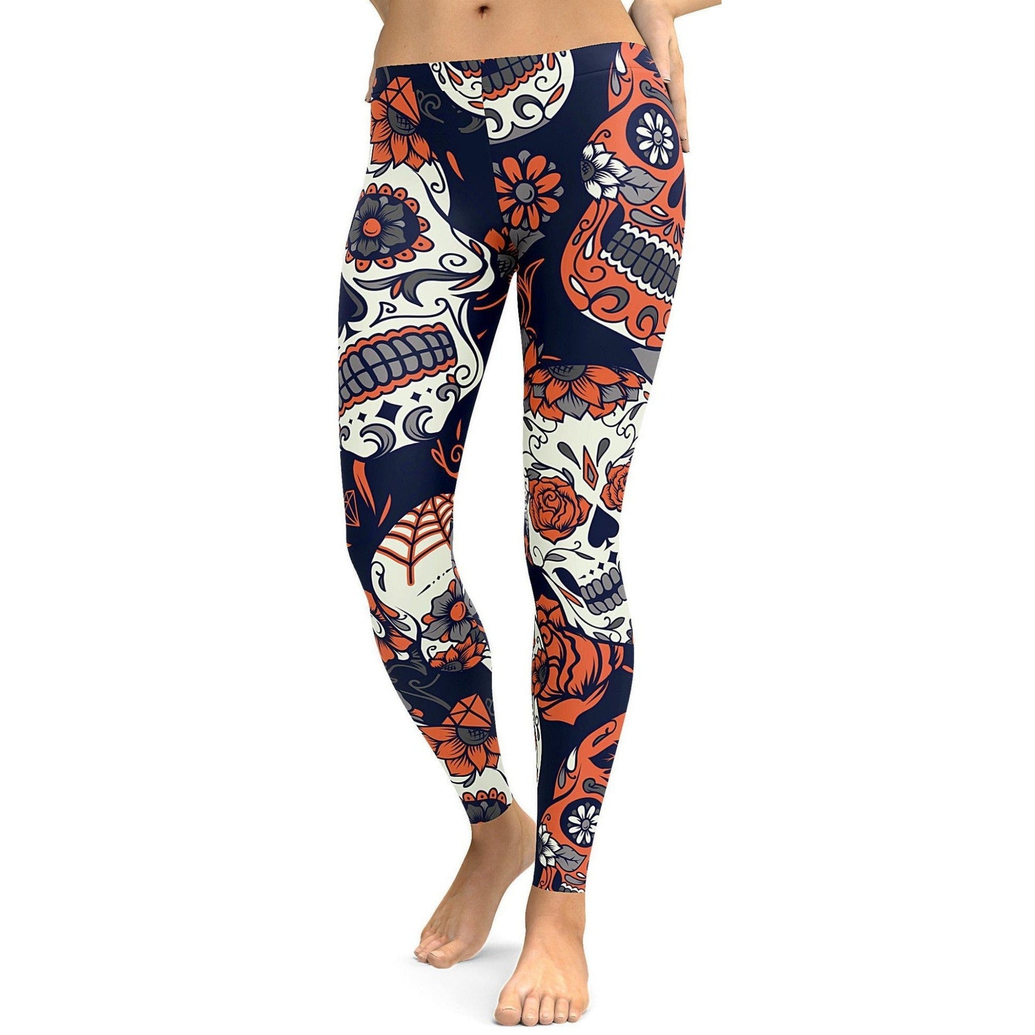 Orange Sugar Skull Leggings - GearBunch Leggings