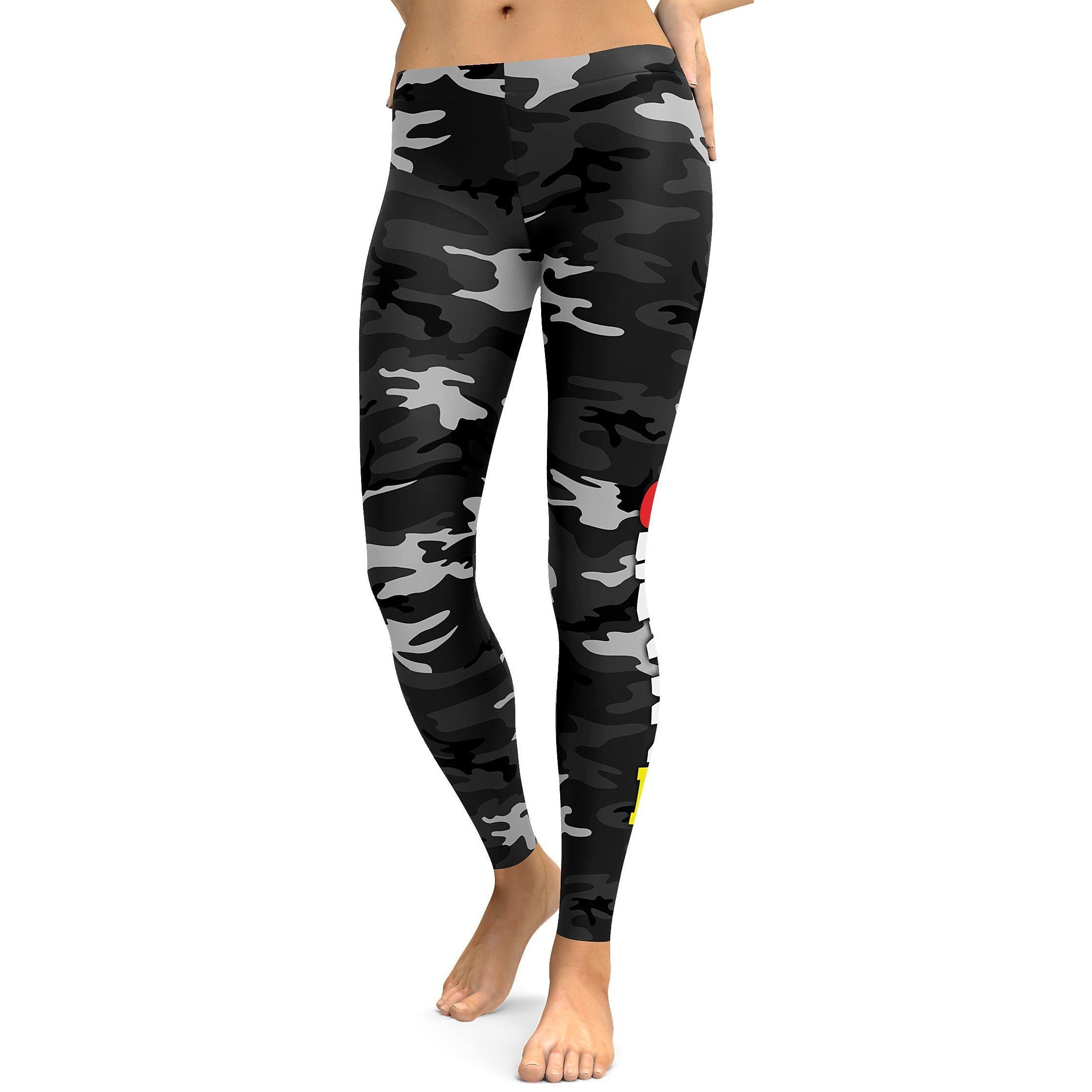 Womens Workout Yoga 1 Down 5 Up Motorcycle Leggings Black/White/Grey