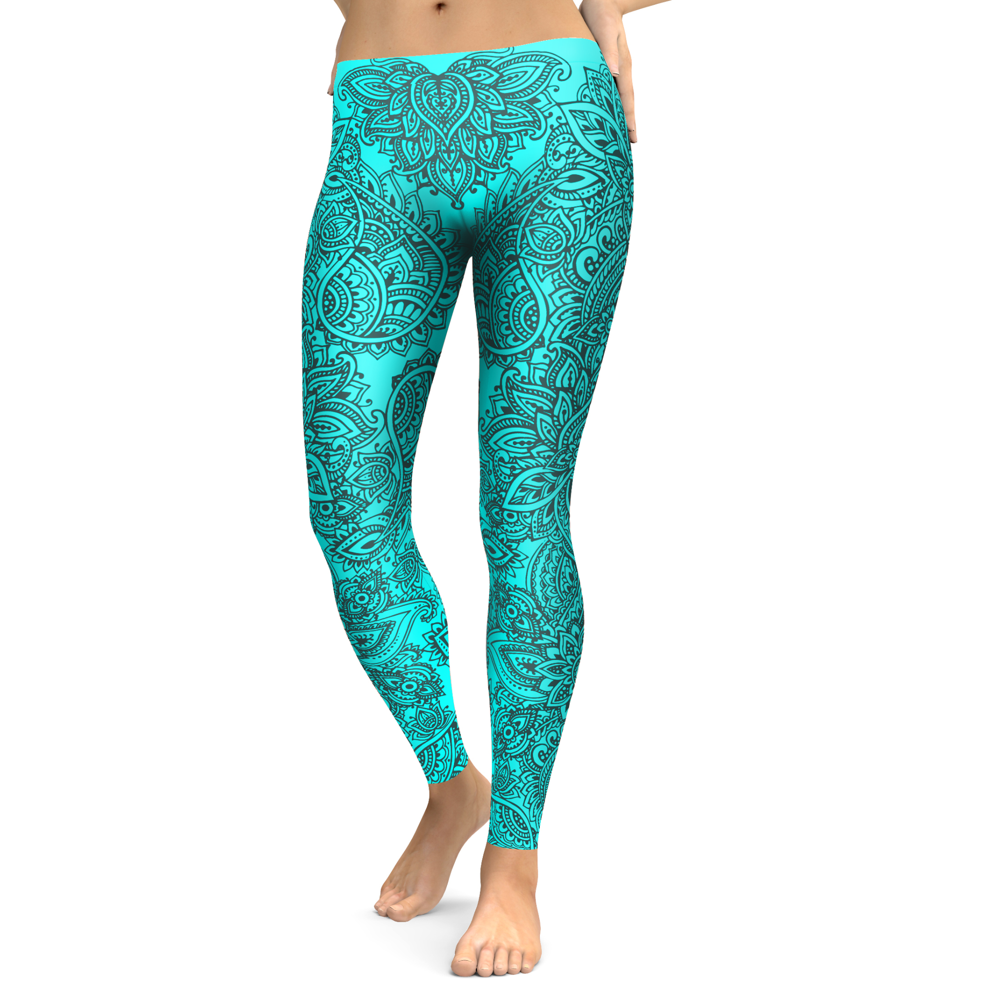 Aqua and Slate Grey Henna Tattoo Leggings - Gearbunch Leggings