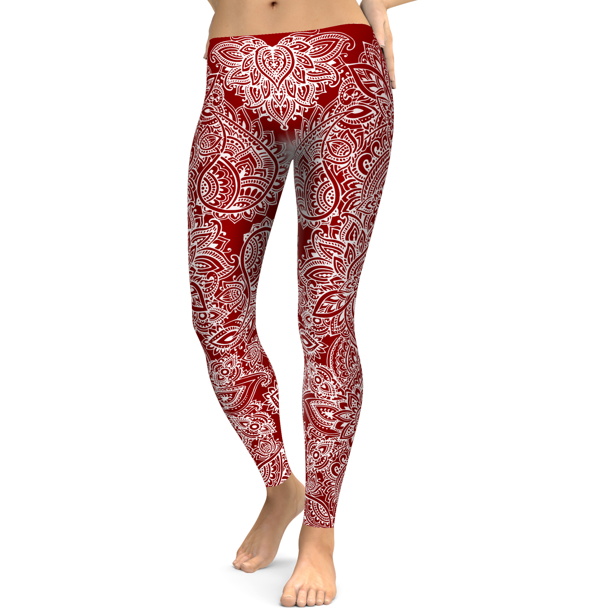 Maroon and Snow Henna Tattoo Leggings - Gearbunch Leggings