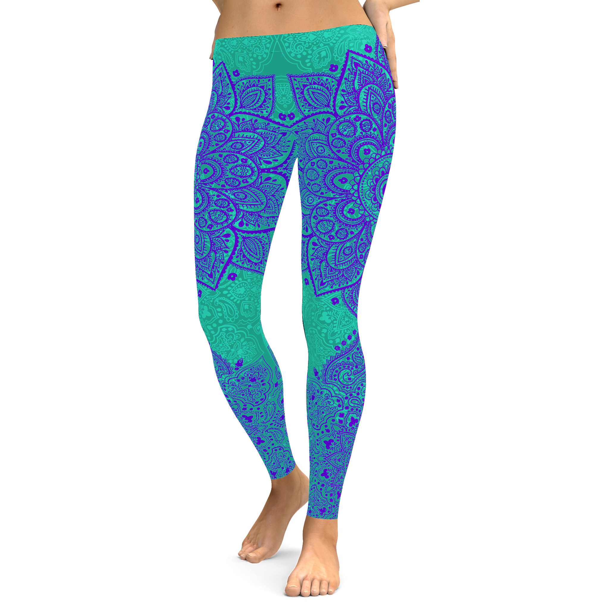 Turquoise and Purple Mandala Leggings - Gearbunch Leggings