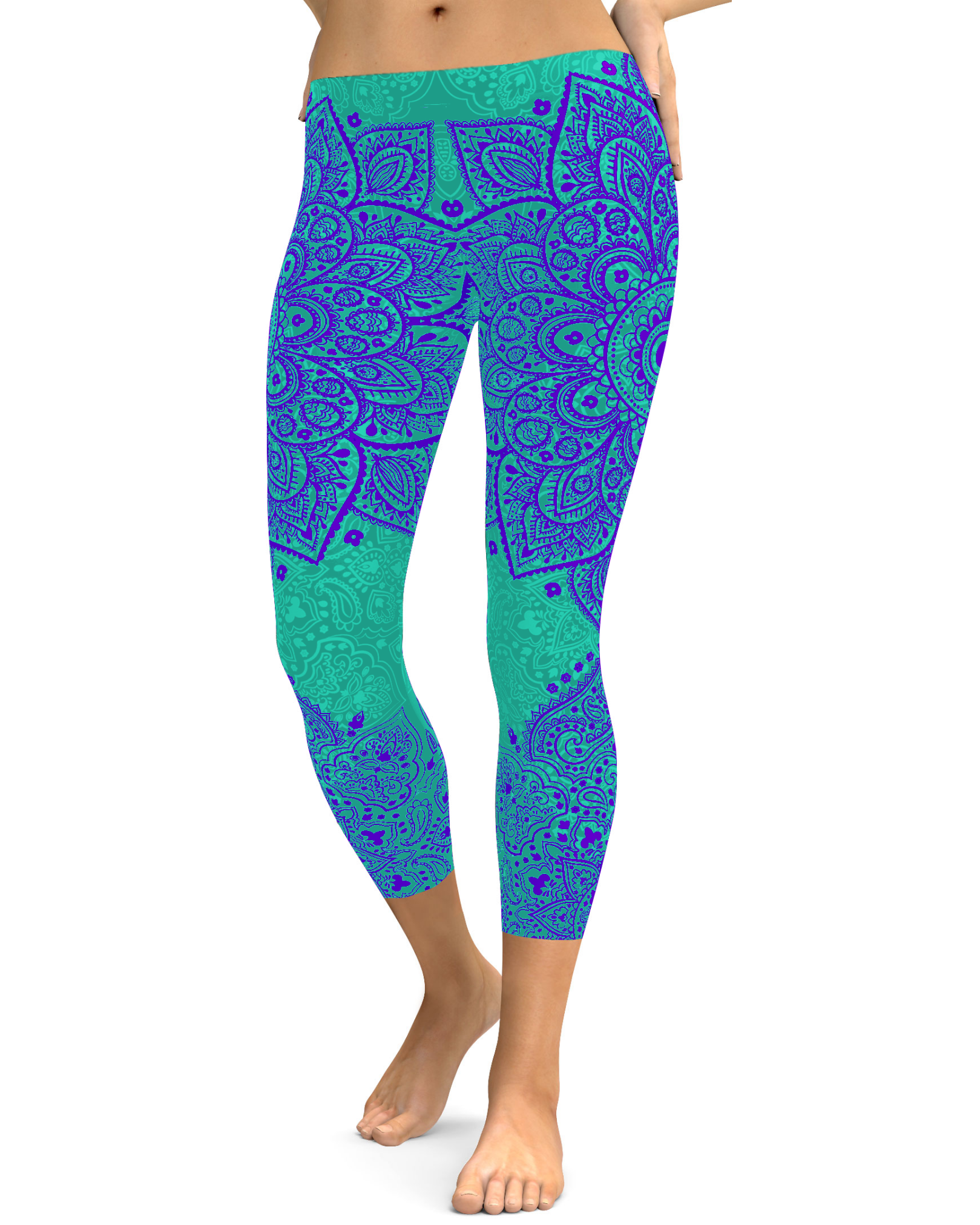 Turquoise and Purple Mandala Capris - Gearbunch Leggings