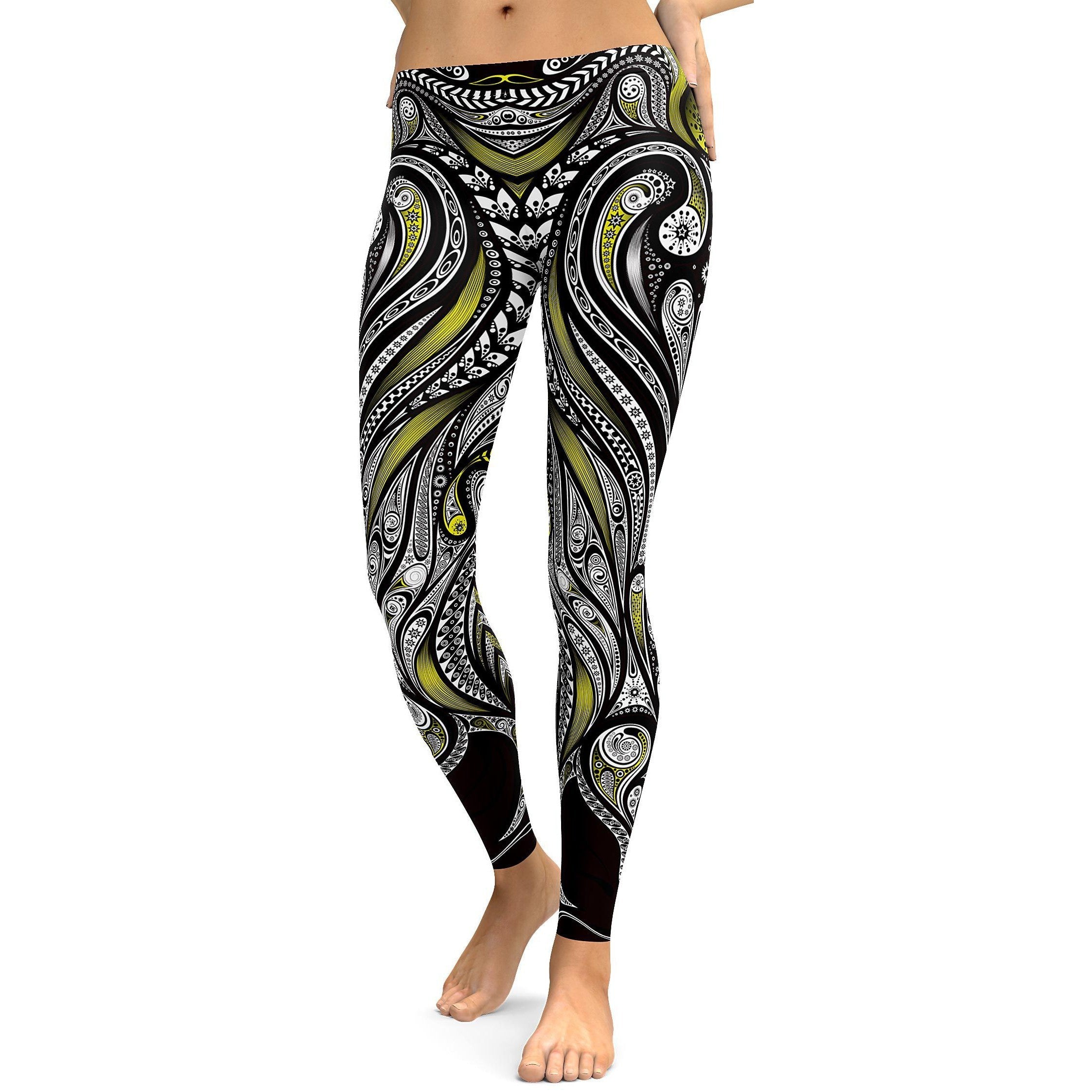 Yellow Ornament Pattern Leggings