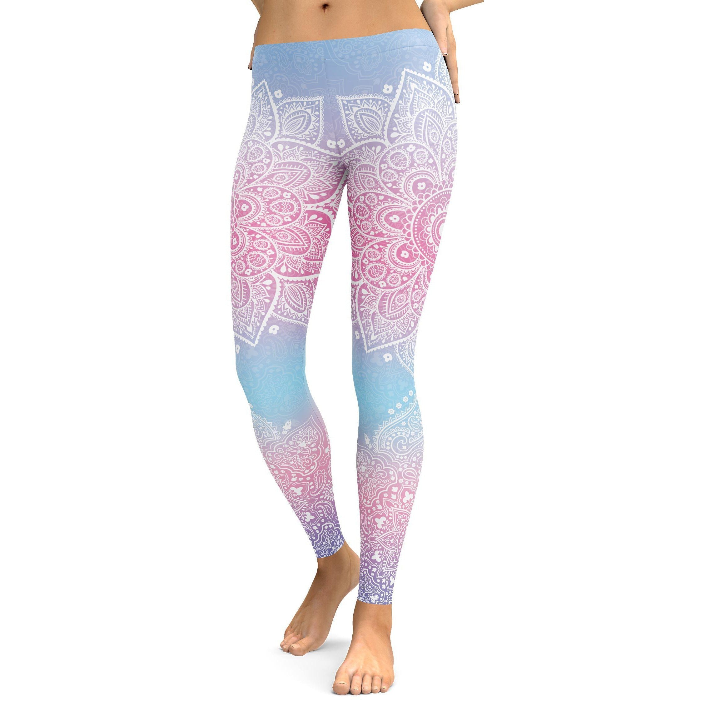 Pastel Blue & Pink Mandala Leggings - GearBunch Leggings / Yoga Pants