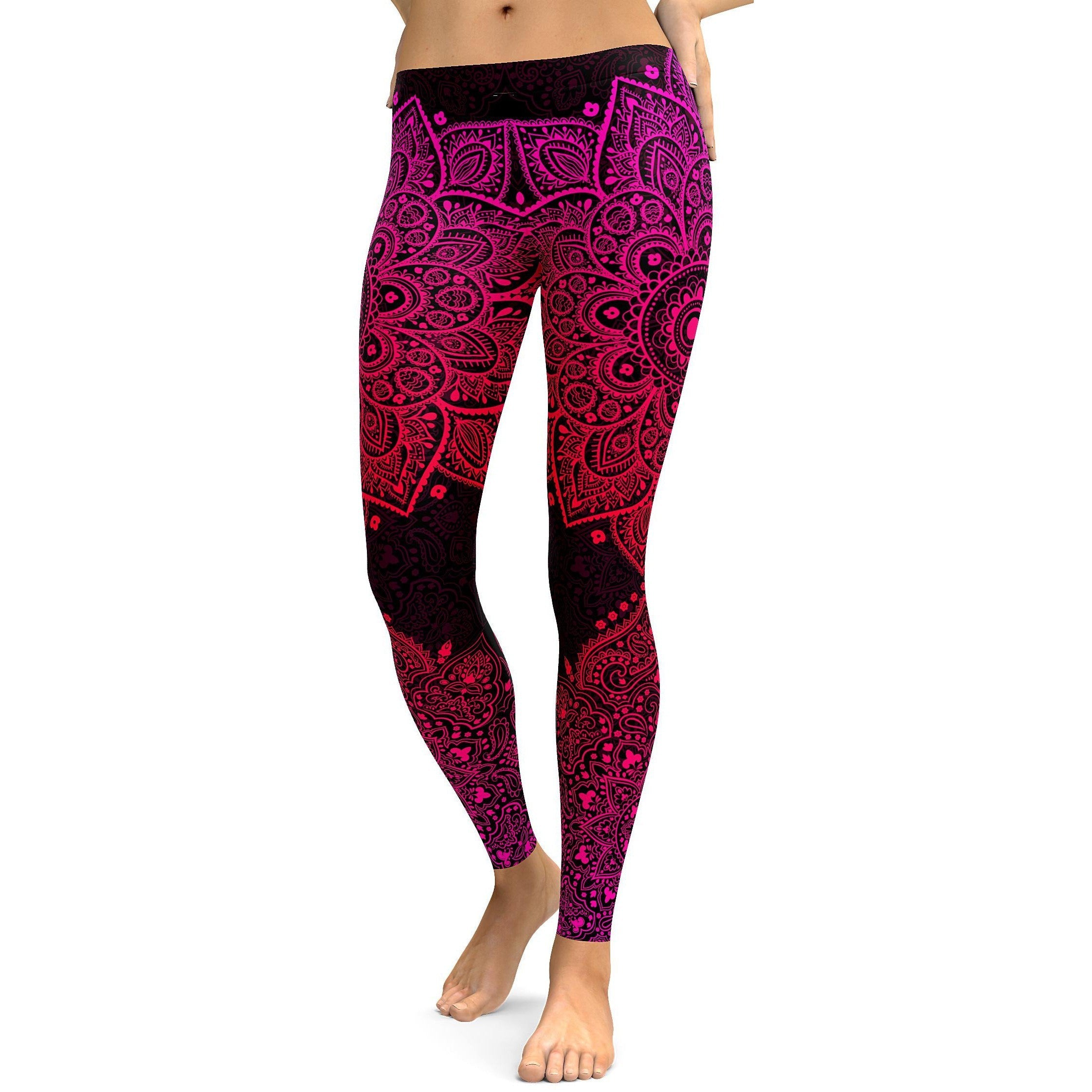 Womens Workout Yoga Pink Mandala Leggings Leggings Pink/Black | Gearbunch.com