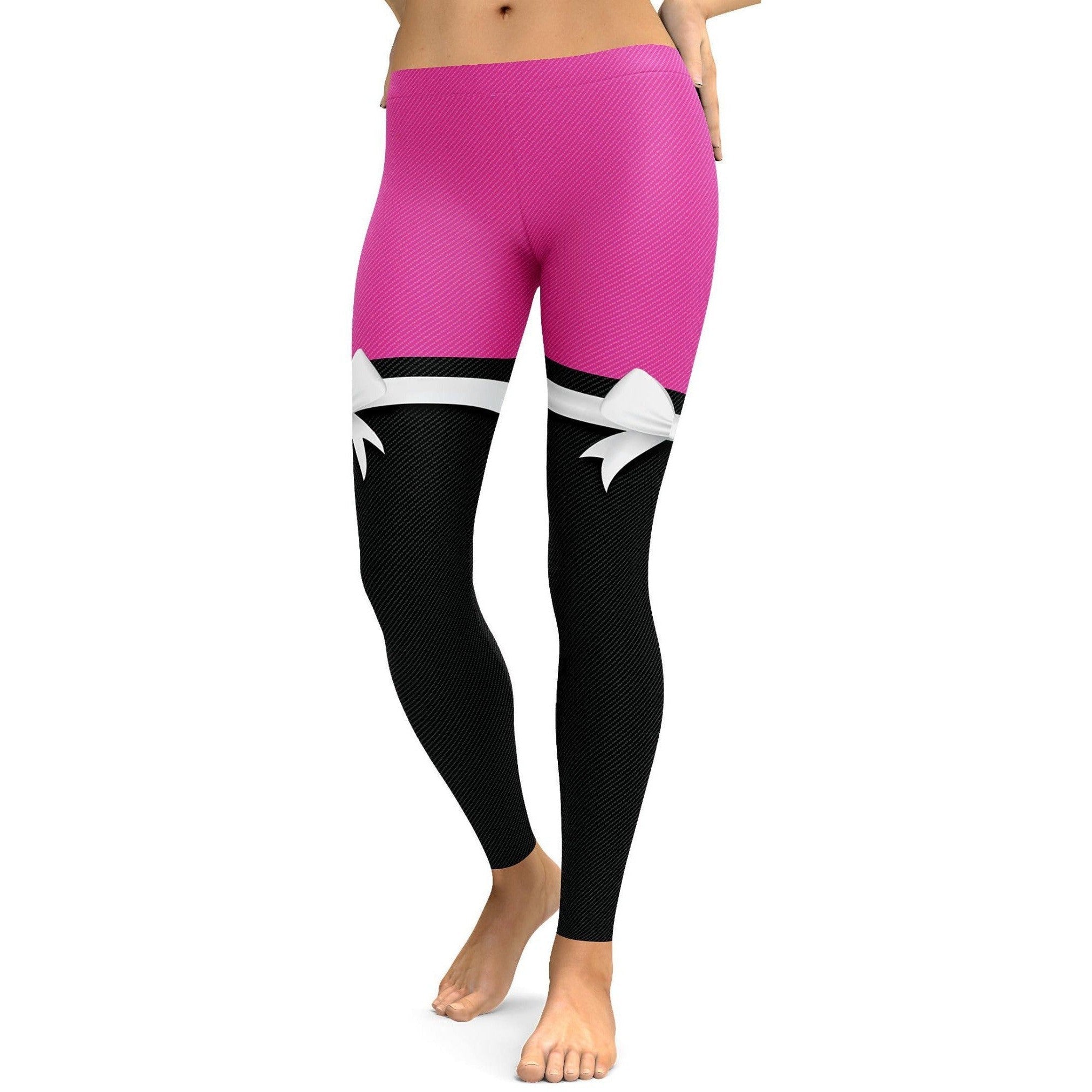 Pink to Black Thigh High Bow Leggings - Gearbunch Leggings