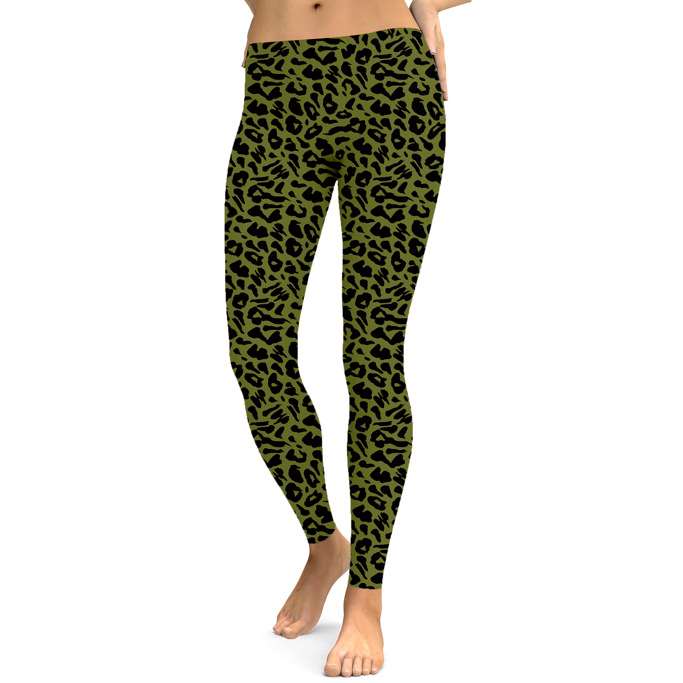 Womens Workout Yoga Olive Green Leopard Print Leggings | Gearbunch.com