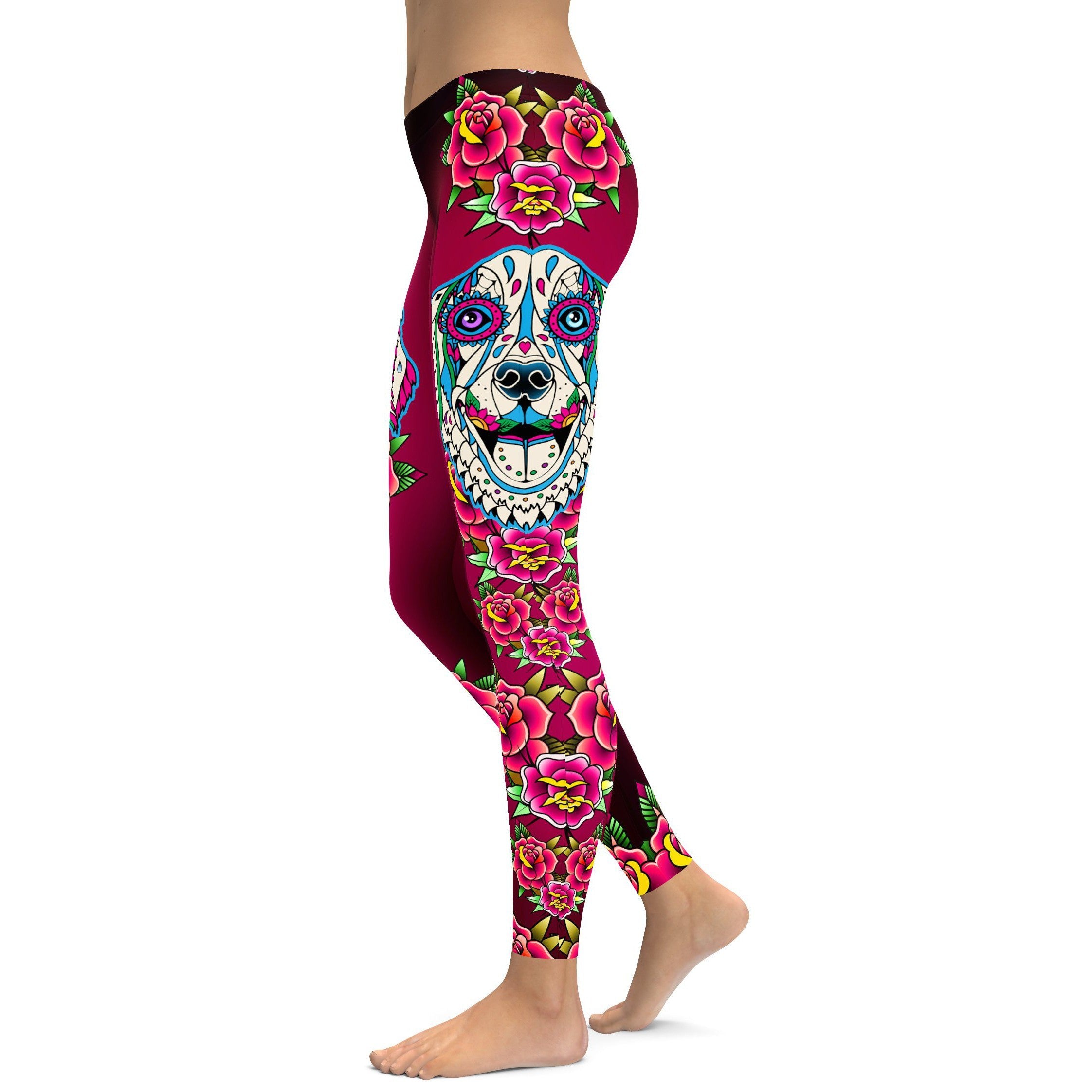 Sugar Skull Golden Retriever Leggings - GearBunch Leggings / Yoga Pants