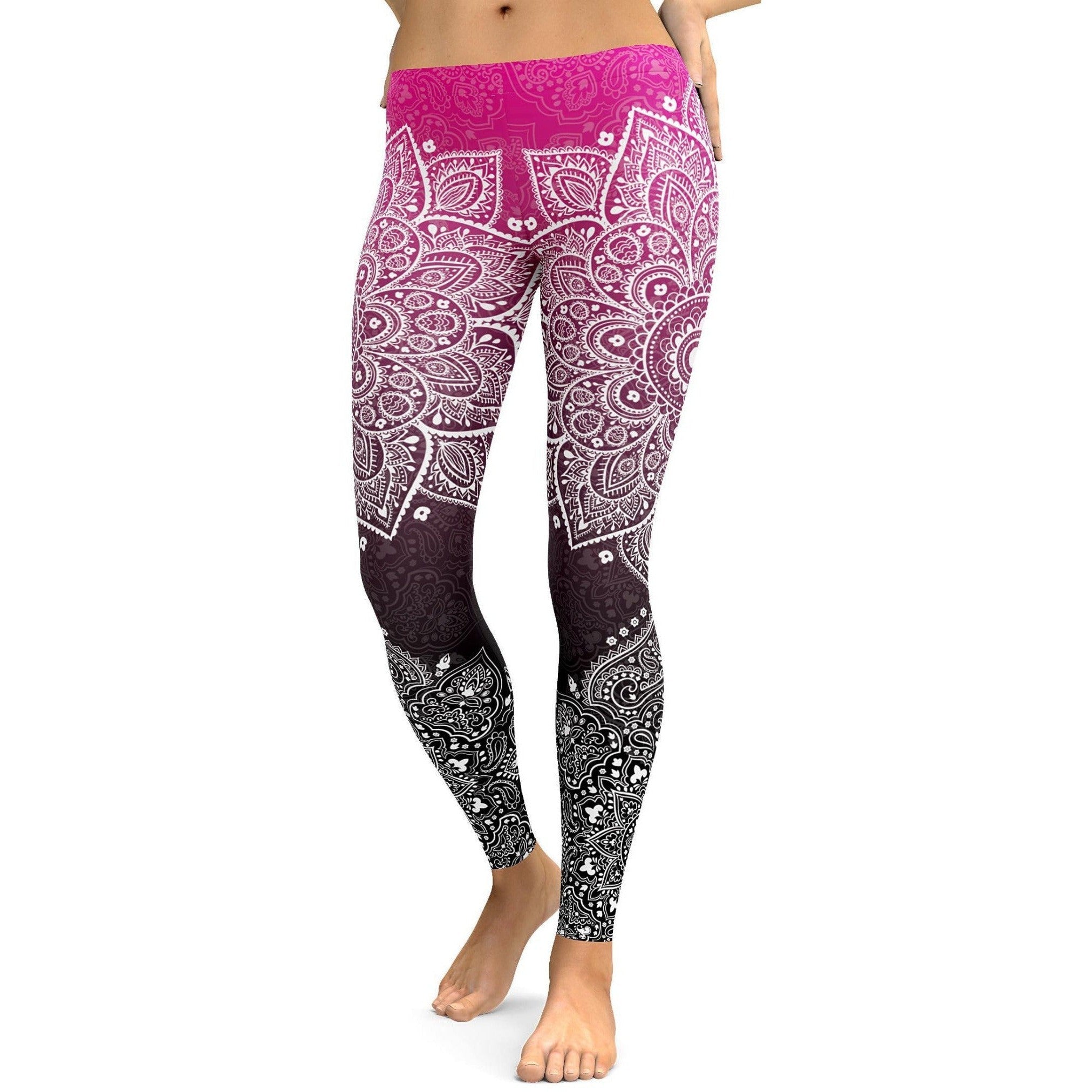 Pink to Black Mandala Leggings - Gearbunch Leggings