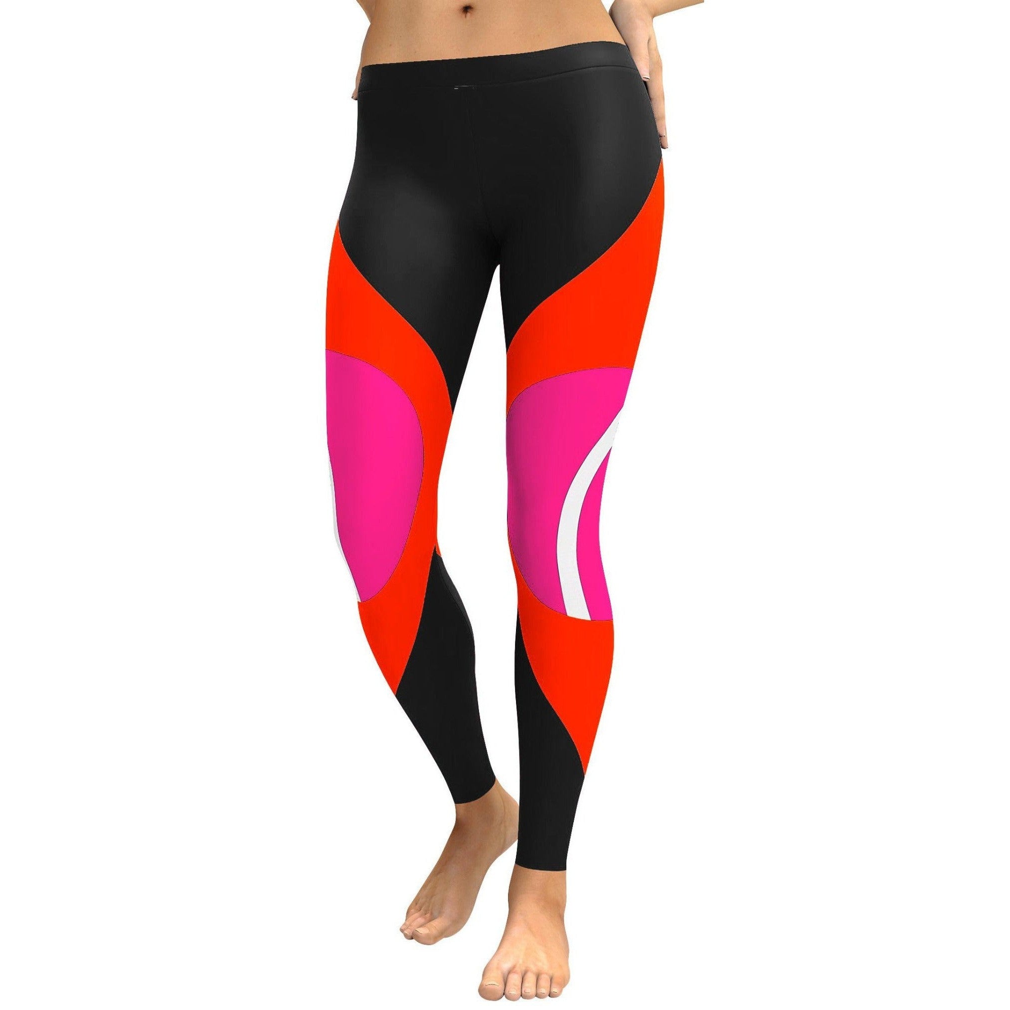 Womens Workout Yoga Black, Red, Pink Colorblock Leggings