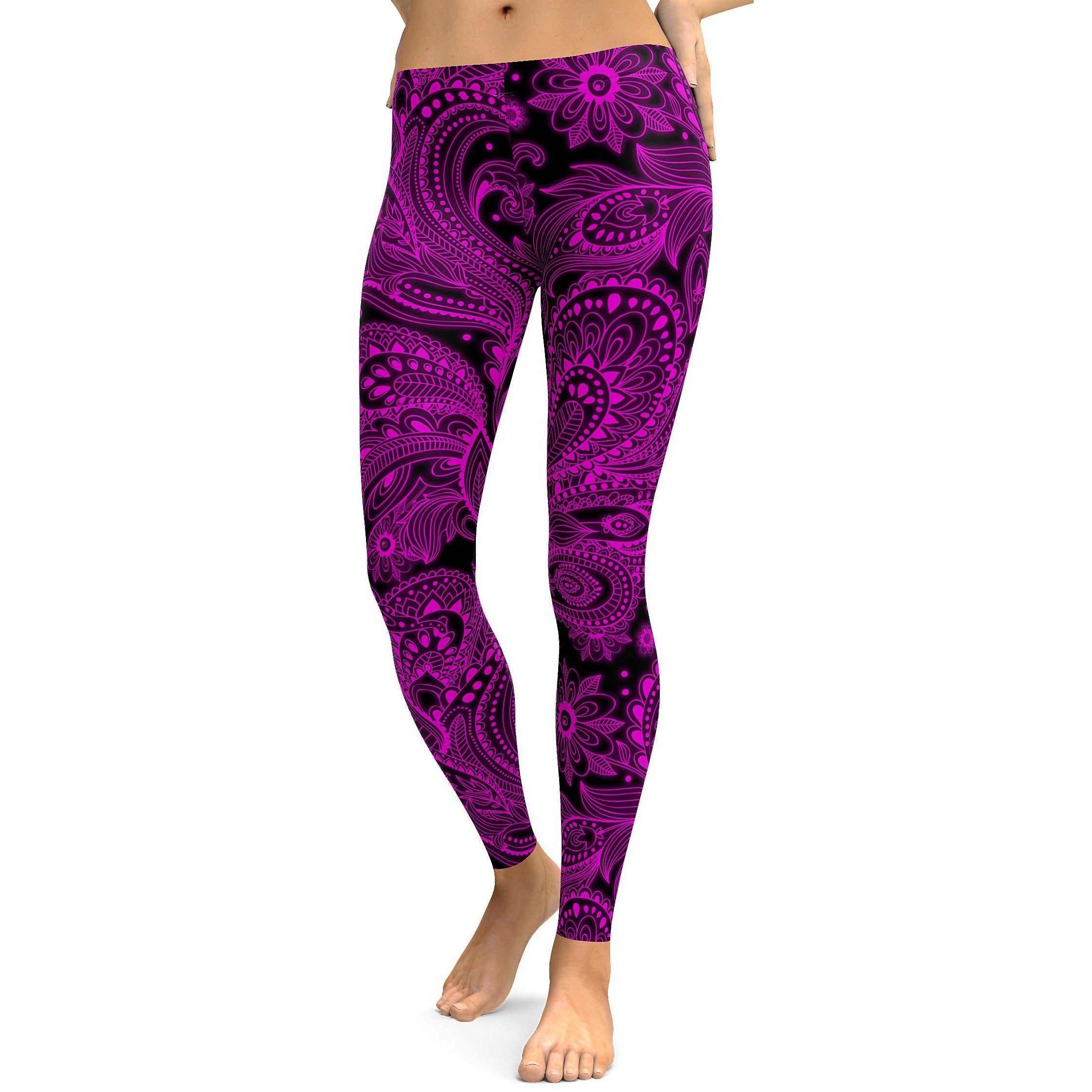 Pink Glowing Floral Leggings - GearBunch Leggings / Yoga Pants