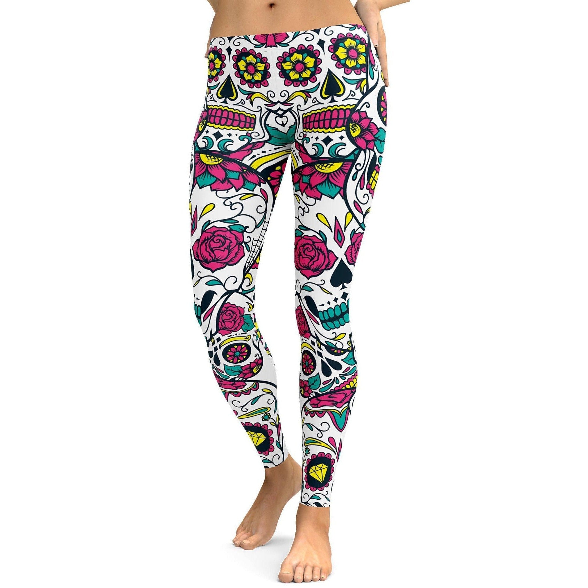 Colorful Sugar Skull Leggings - GearBunch Leggings