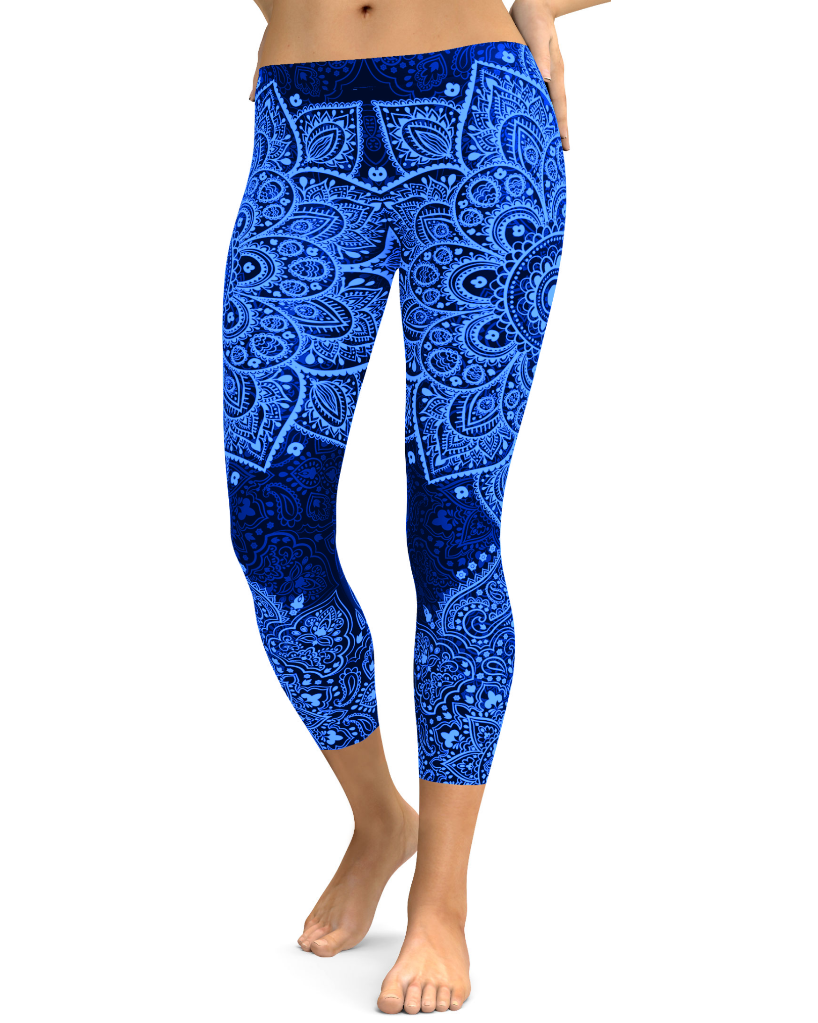 Navy and Light Blue Mandala Capris - Gearbunch Leggings