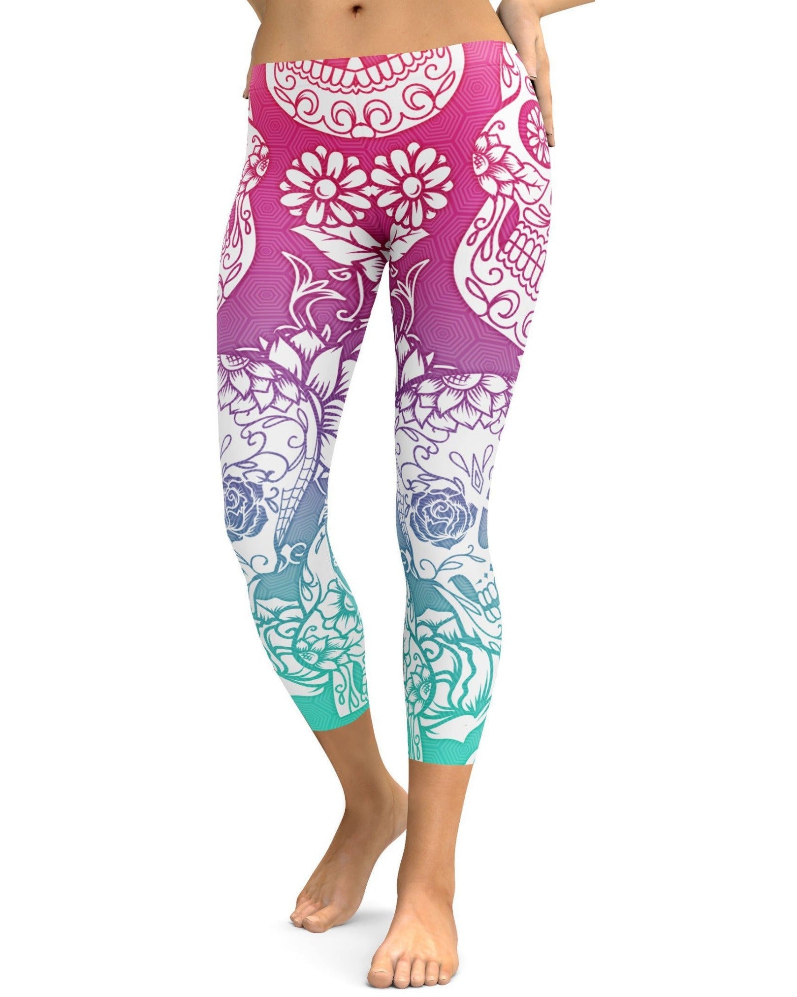 Bright Sugar Skull Capris - GearBunch Leggings