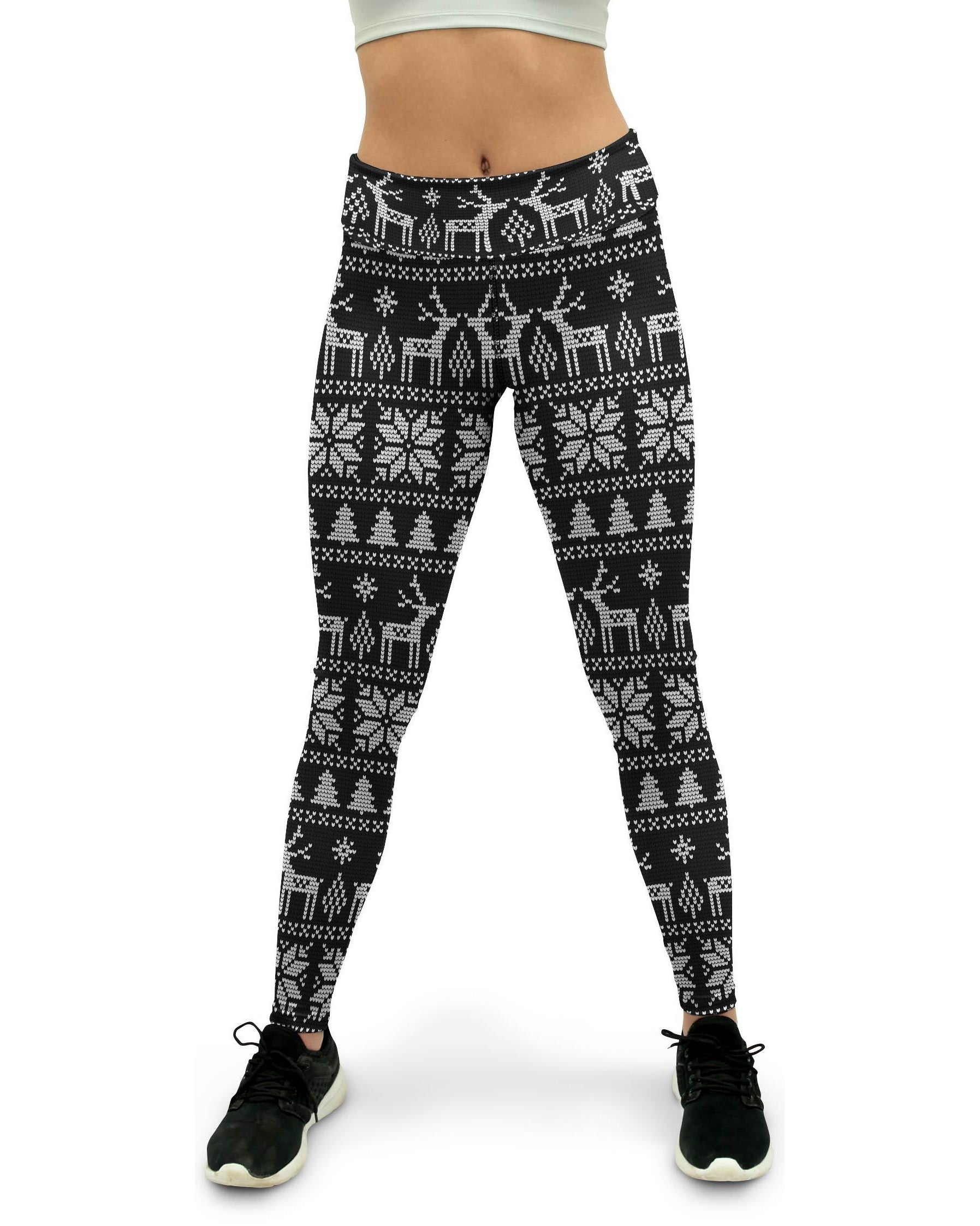 B&W Ugly Christmas Yoga Pants - GearBunch Leggings / Yoga Pants