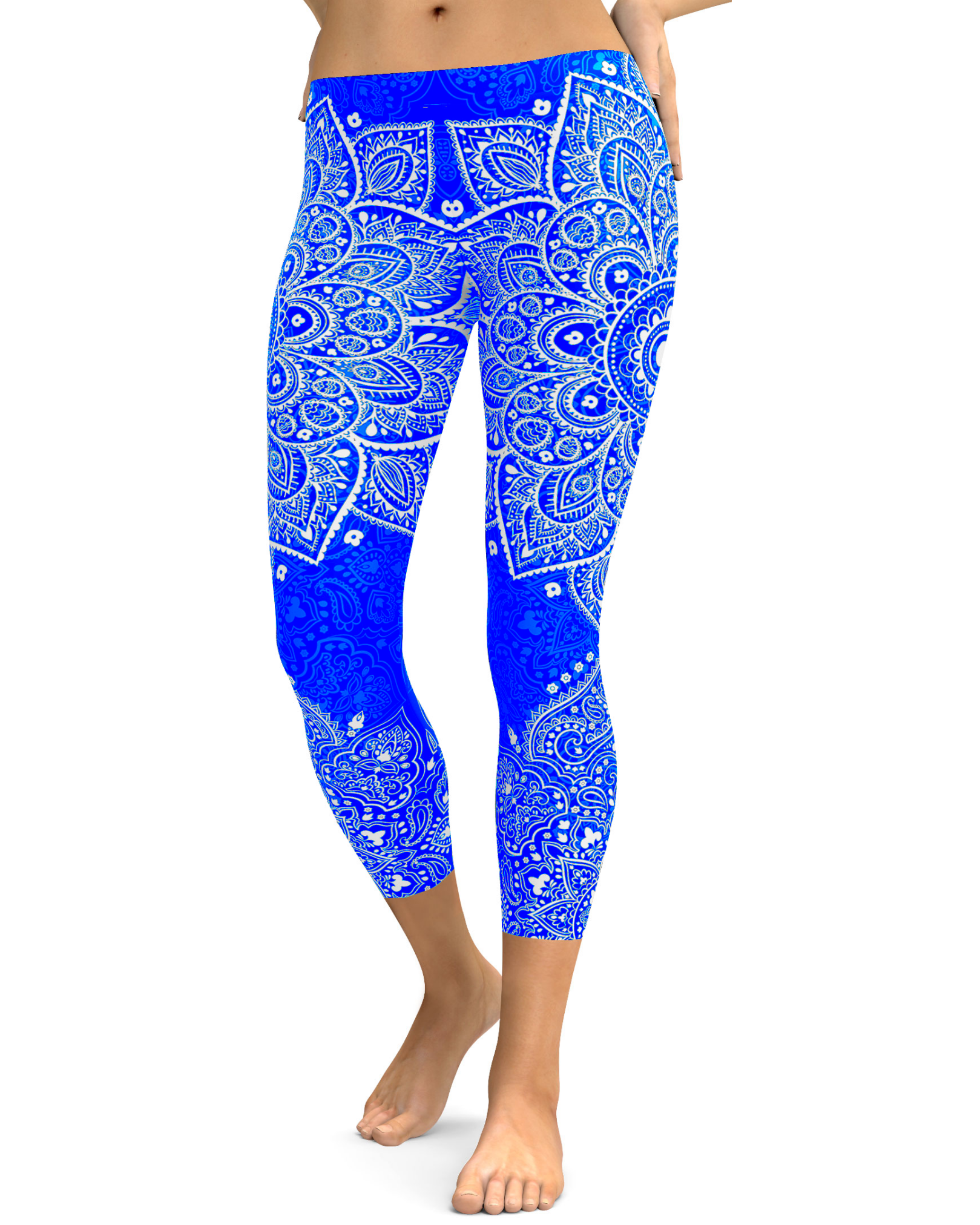 Electric Blue and White Mandala Capris | GearBunch