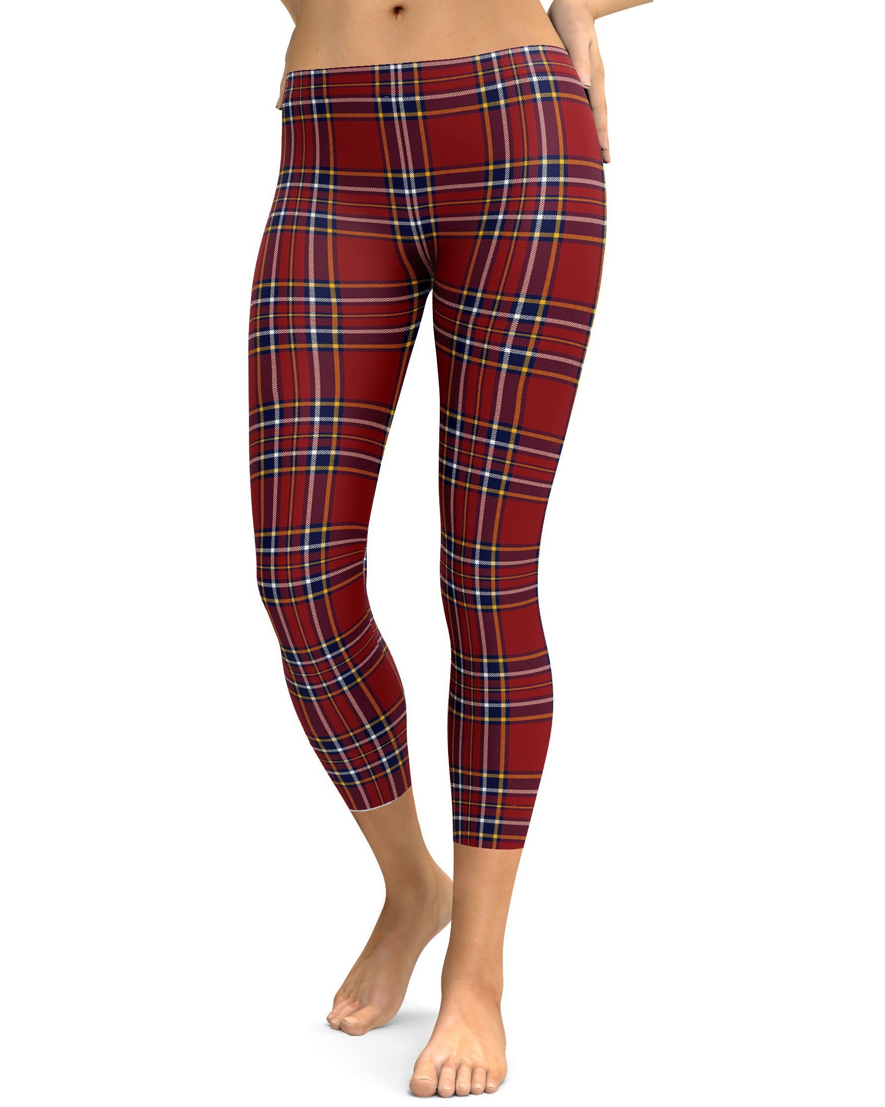 Deep Red Tartan Capris - GearBunch Leggings / Yoga Pants