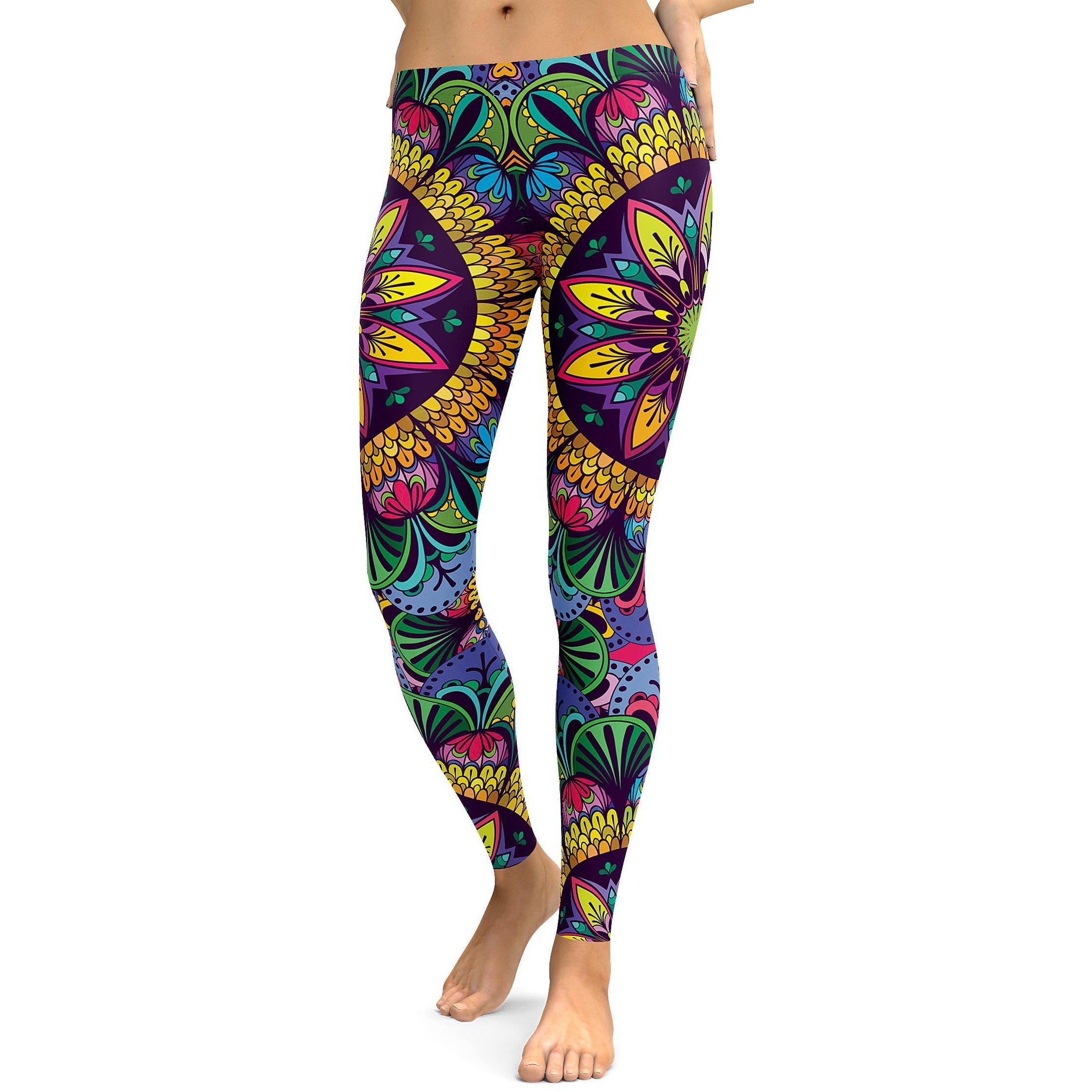 Colorful Yellow Mandala Leggings - GearBunch Leggings / Yoga Pants
