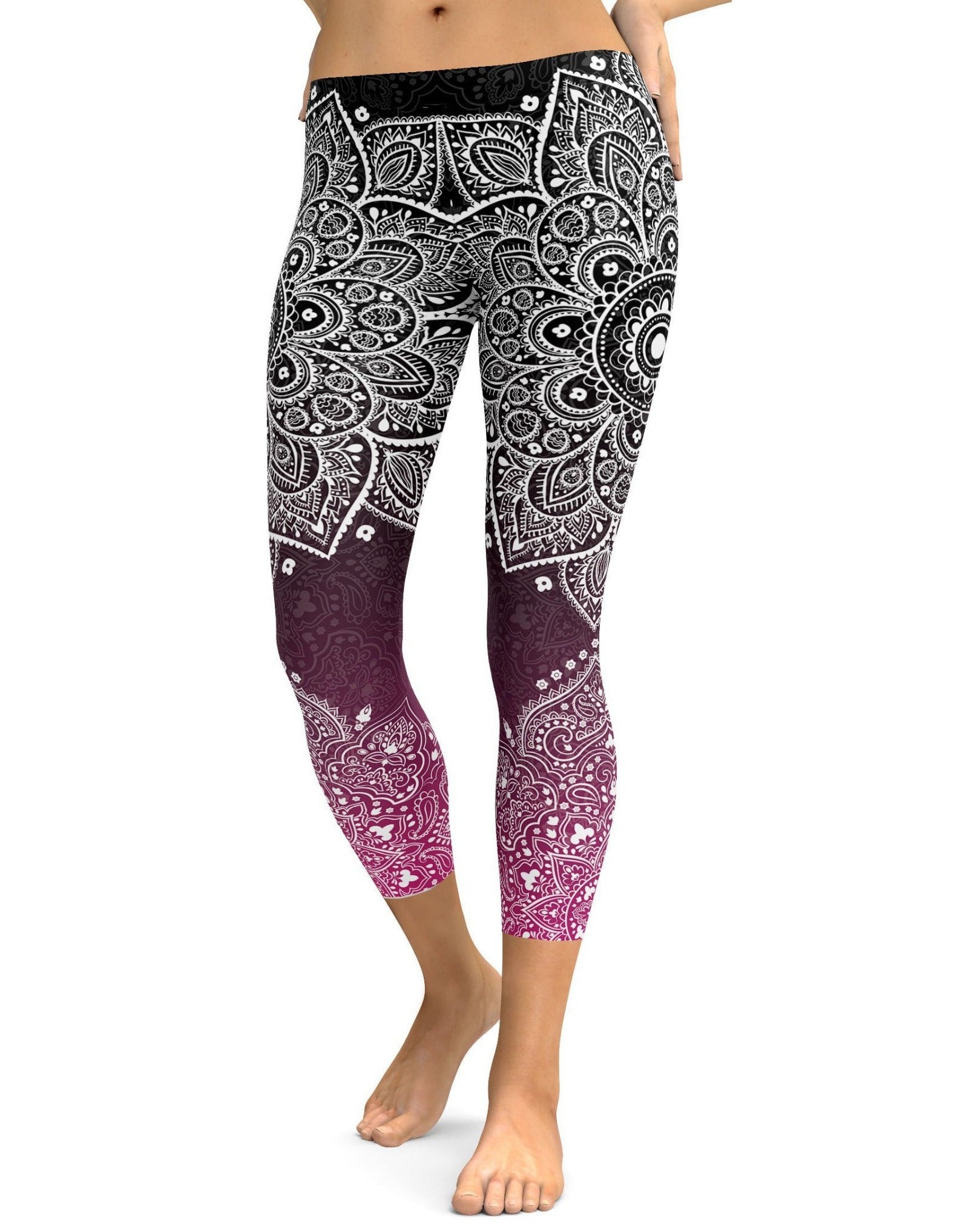 Black to Pink Mandala Capris - GearBunch Leggings