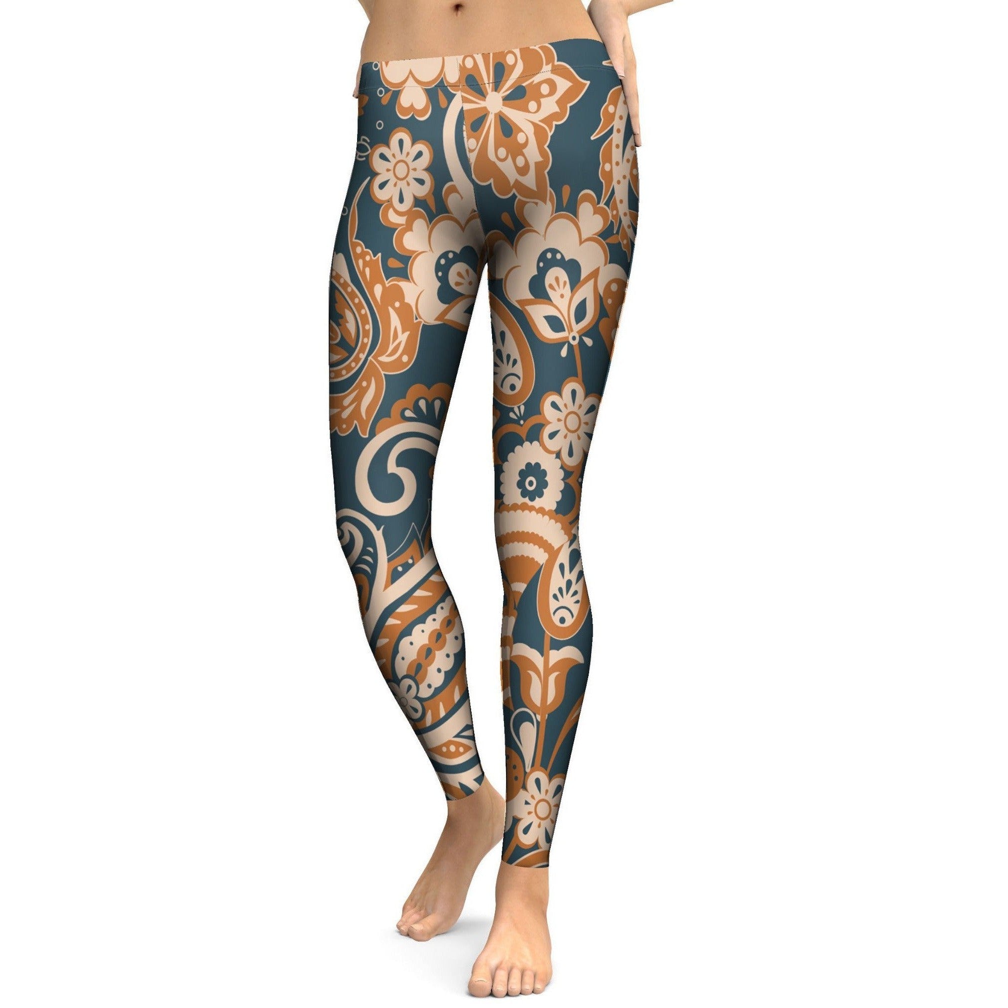 Orange Paisley Leggings - Gearbunch Leggings