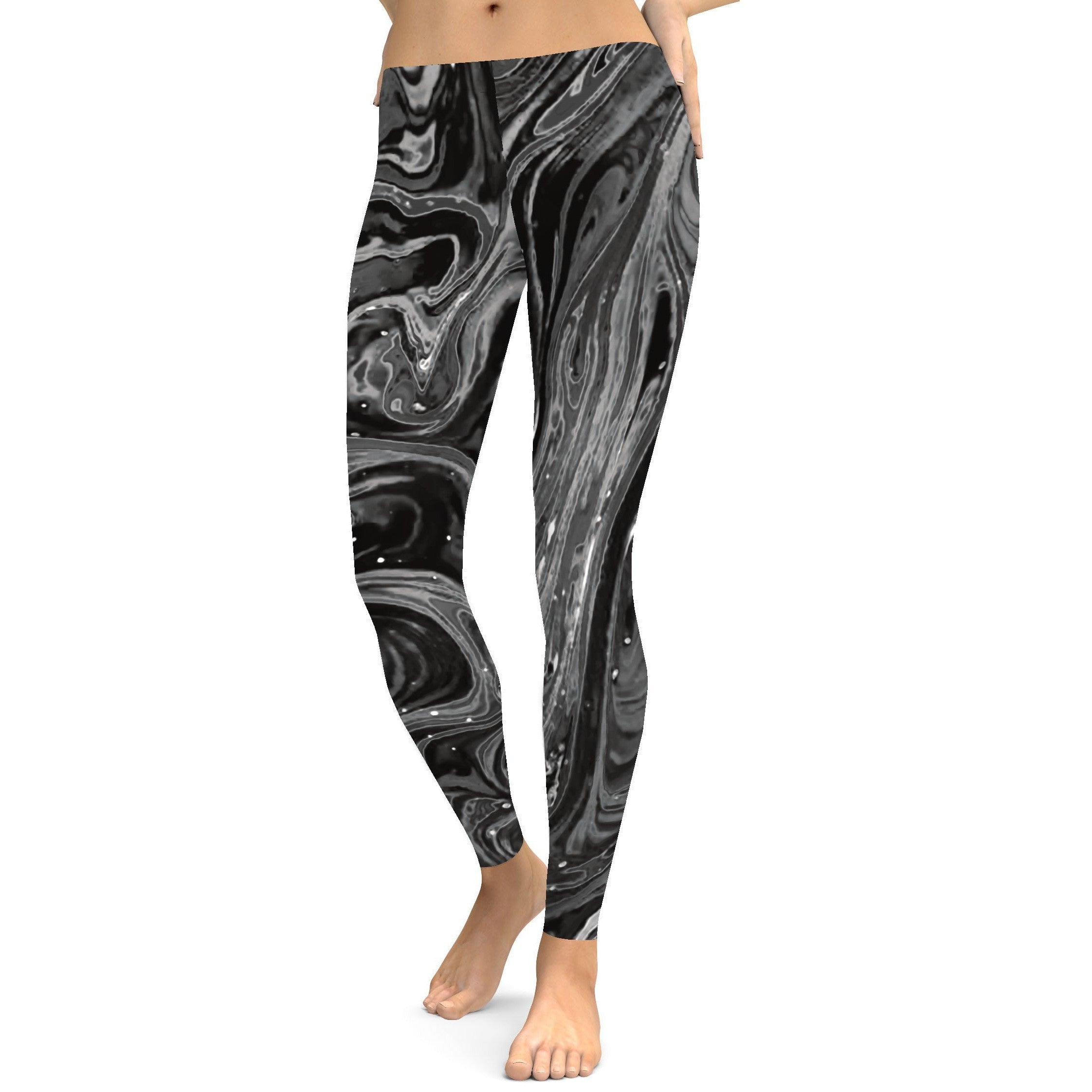 Womens Workout Yoga Grey Swirl Leggings Grey/White | Gearbunch.com