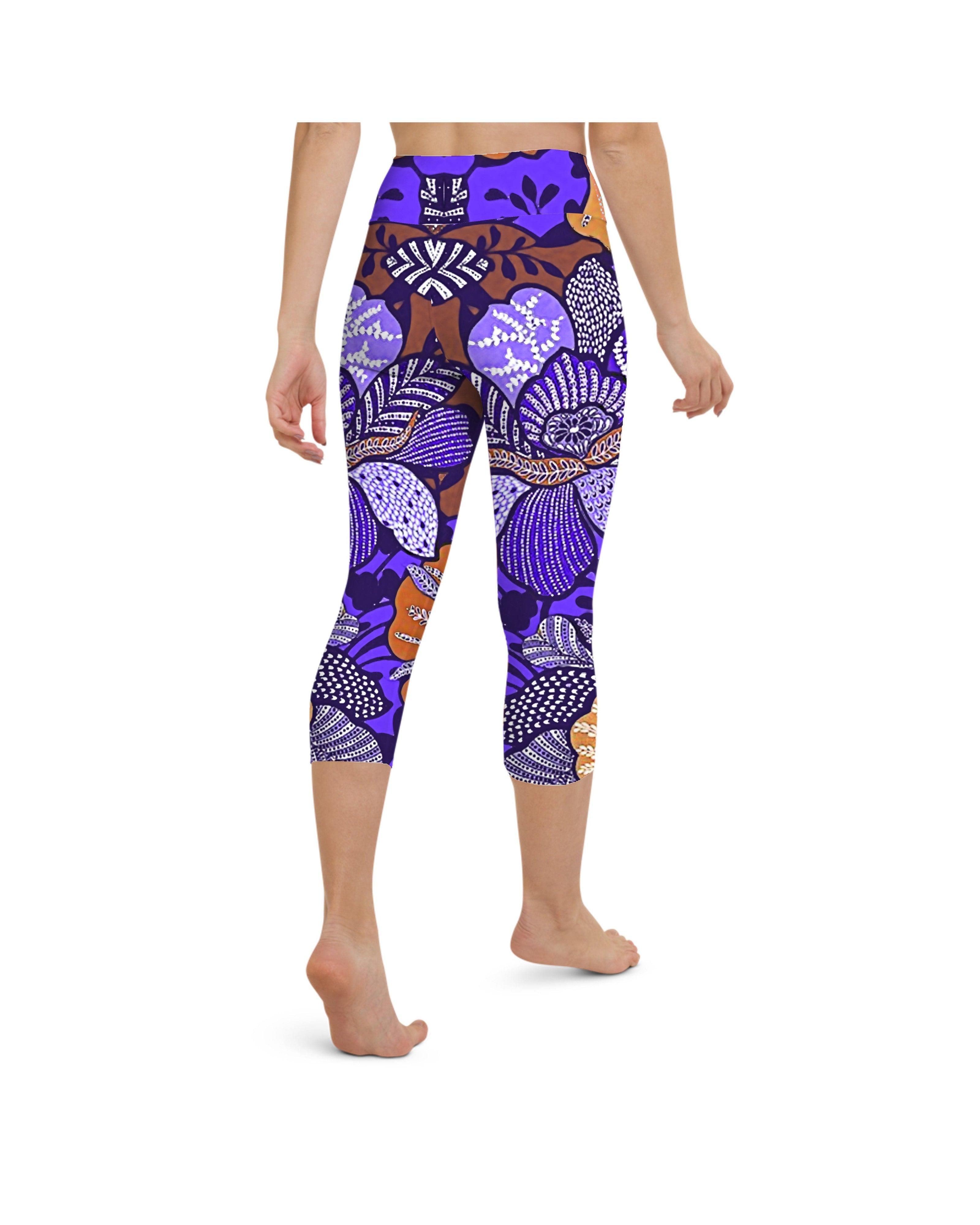 Purple Batik Floral Yoga Capris Gearbunch