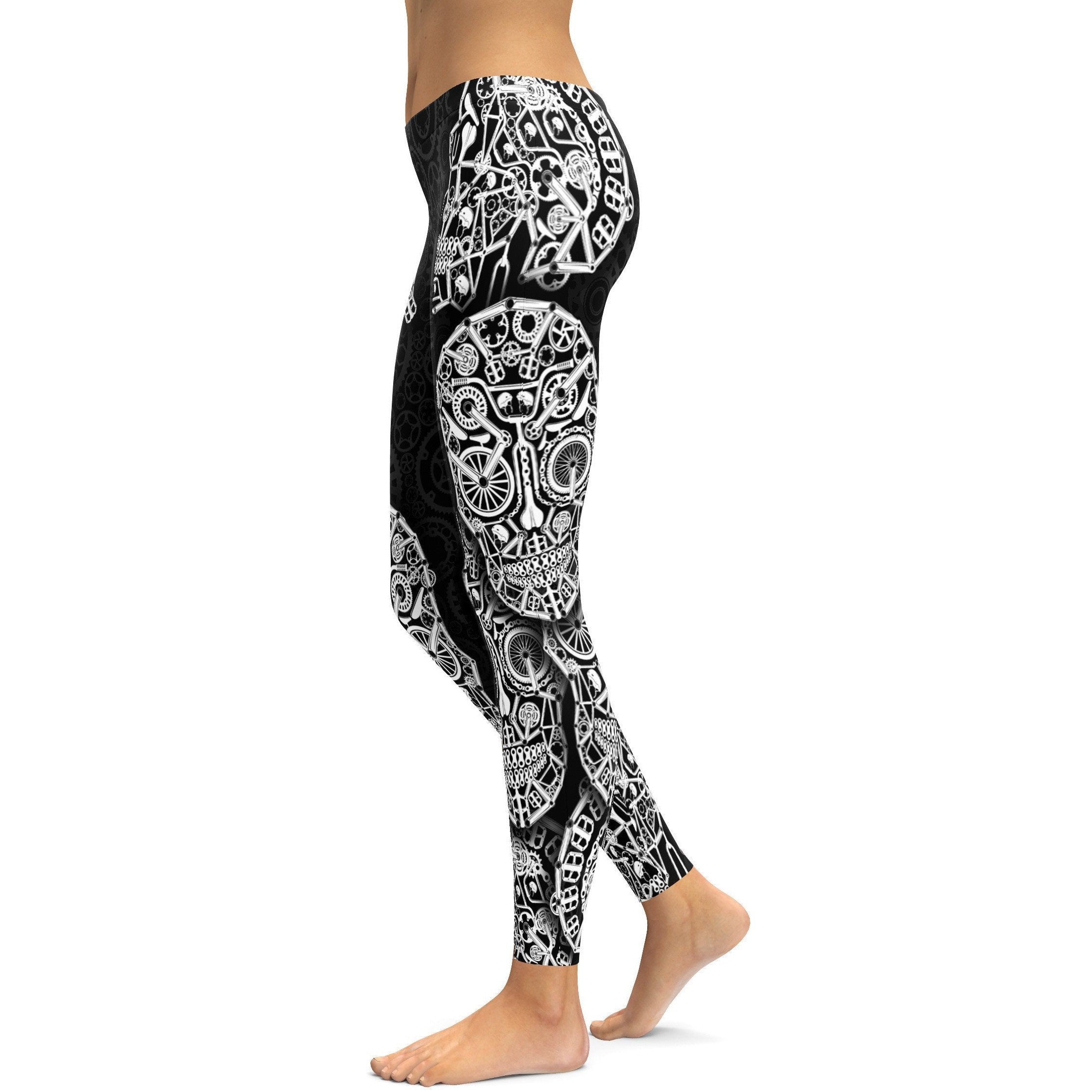 Bicycle Skull Leggings - GearBunch Leggings / Yoga Pants