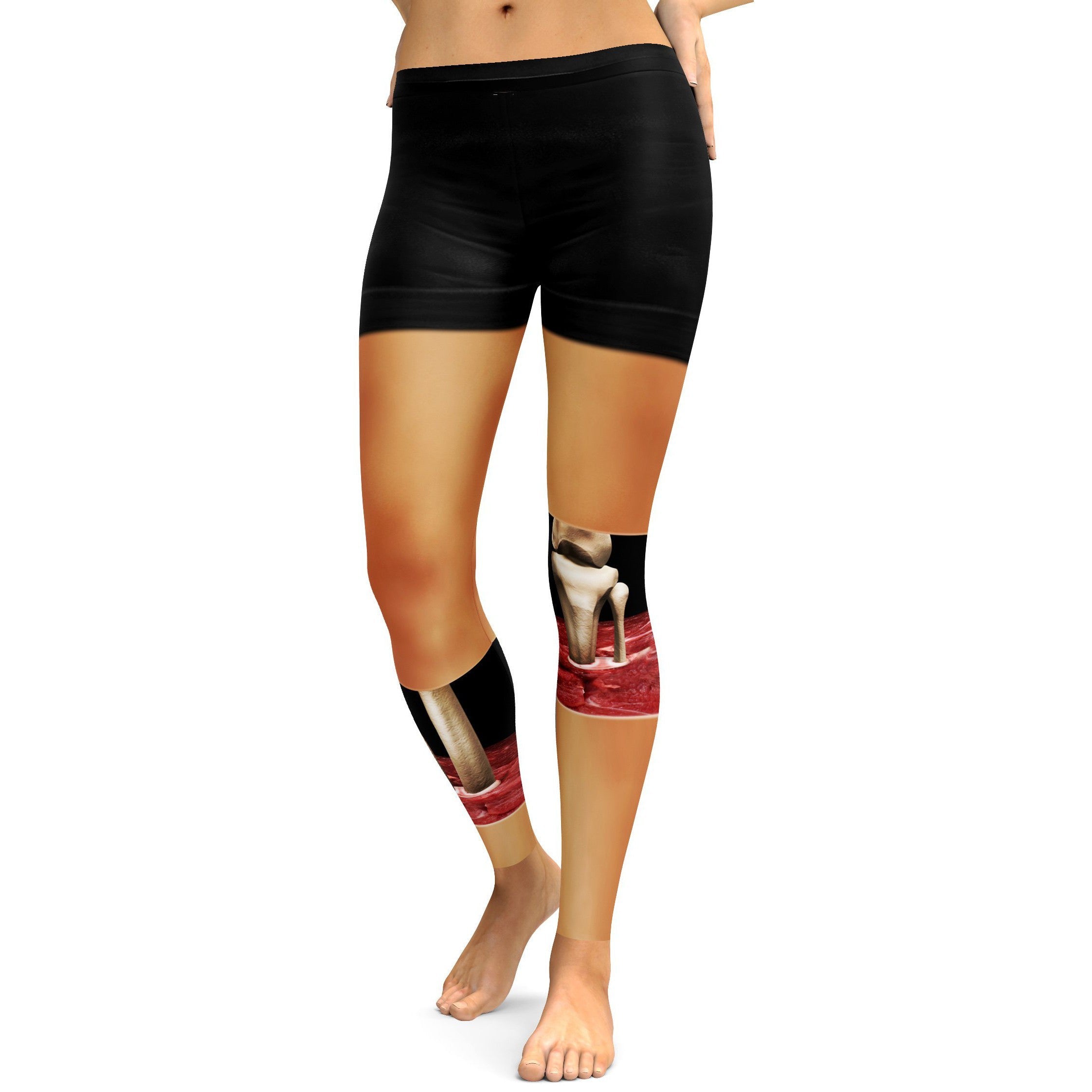 Women's bone pattern printed leggings front view