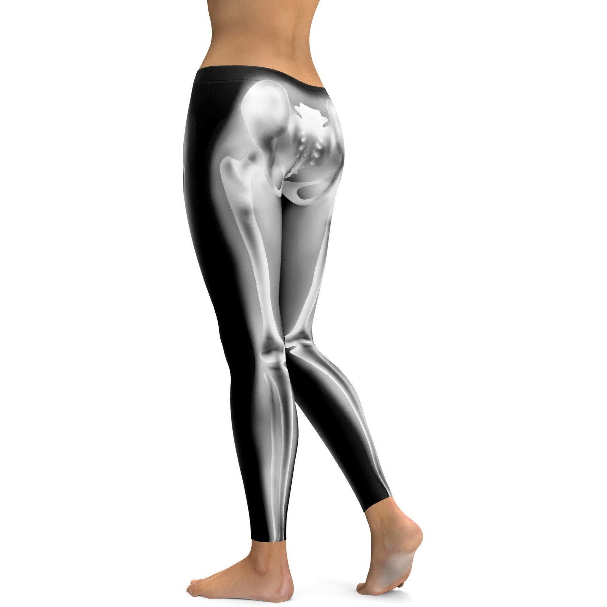 Womens Workout Yoga Realistic skeleton Leggings Black/White | Gearbunch.com