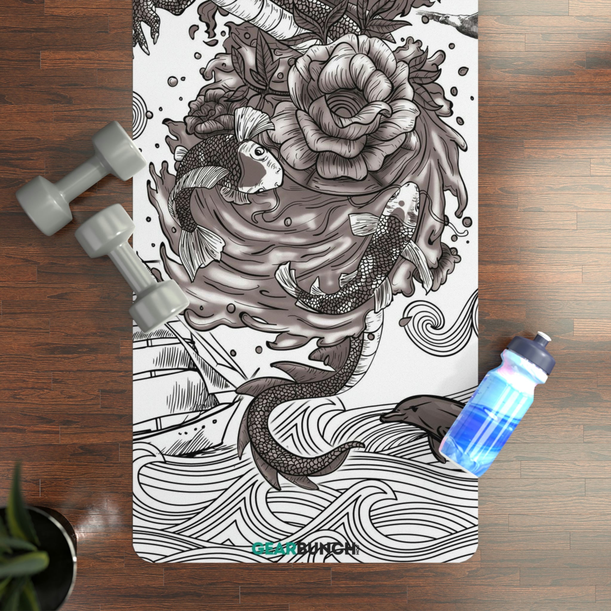 GearBunch Black & White Tattooed Dragon Yoga Mat