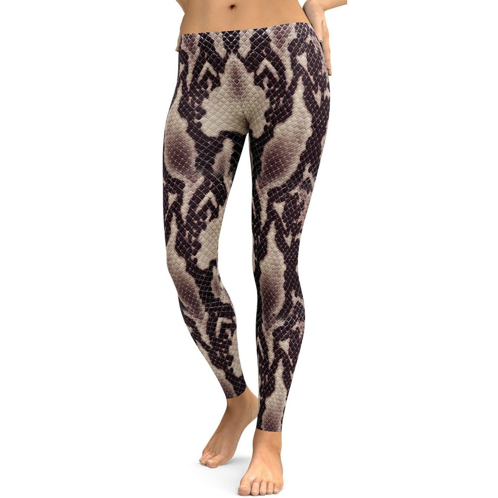 Womens Workout Yoga Anaconda Snake Skin Leggings Black/White/Brown | Gearbunch.com