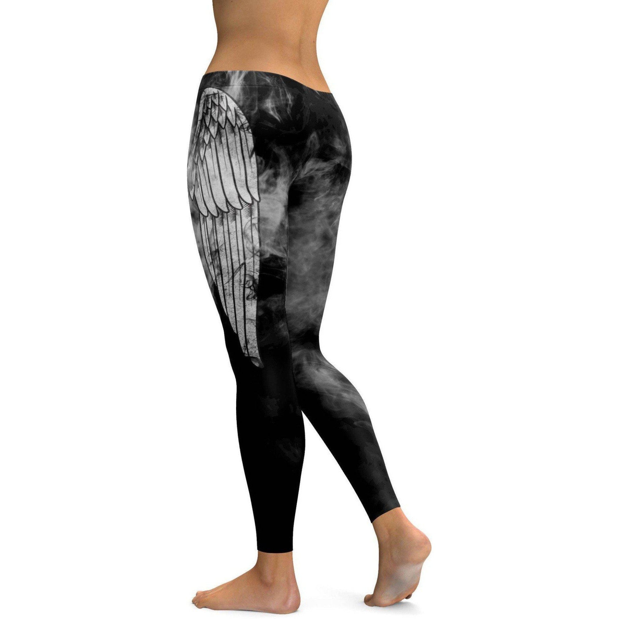 Womens Workout Yoga Angel Wing Leggings Black/Grey | Gearbunch.com