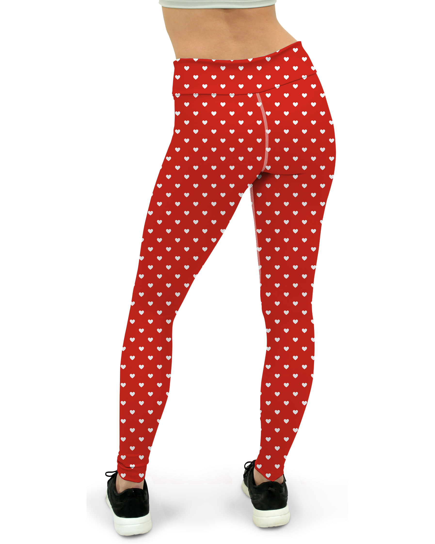 White Mini Hearts Red Yoga Pants - Gearbunch
