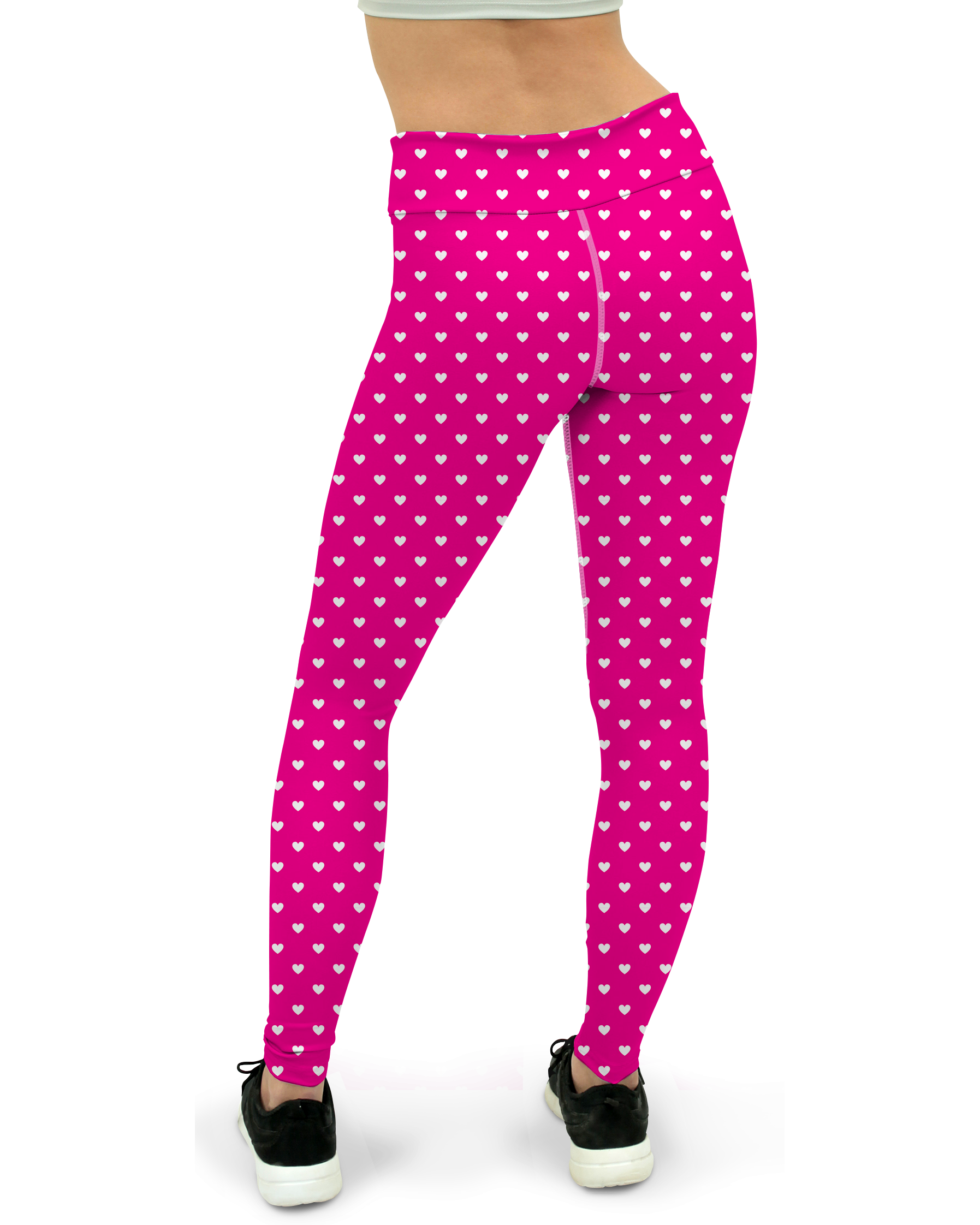 White Mini Hearts Pink Yoga Pants - Gearbunch