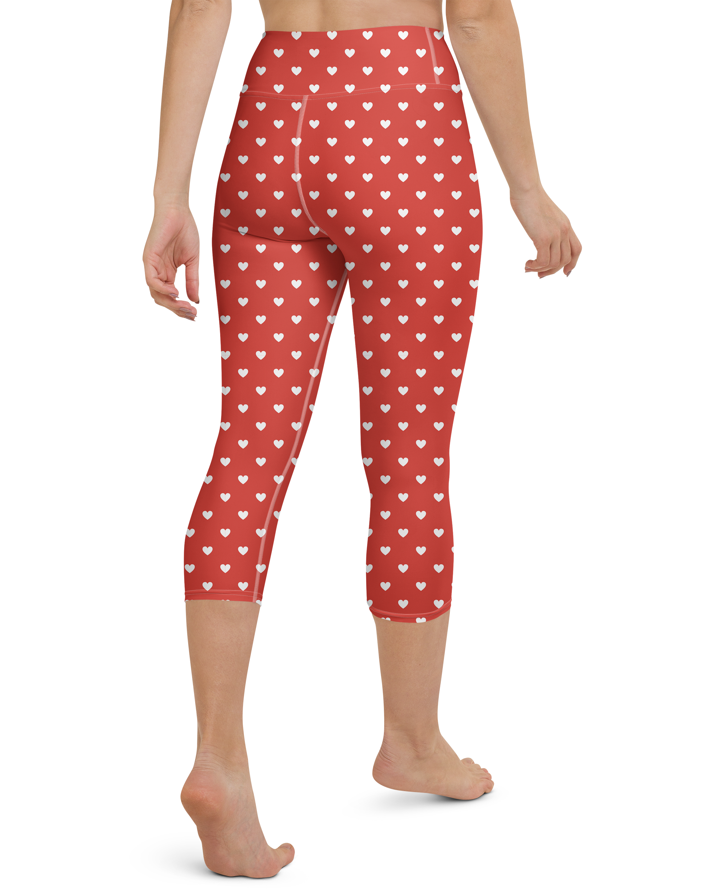 White Mini Hearts Red Yoga Capris - Gearbunch