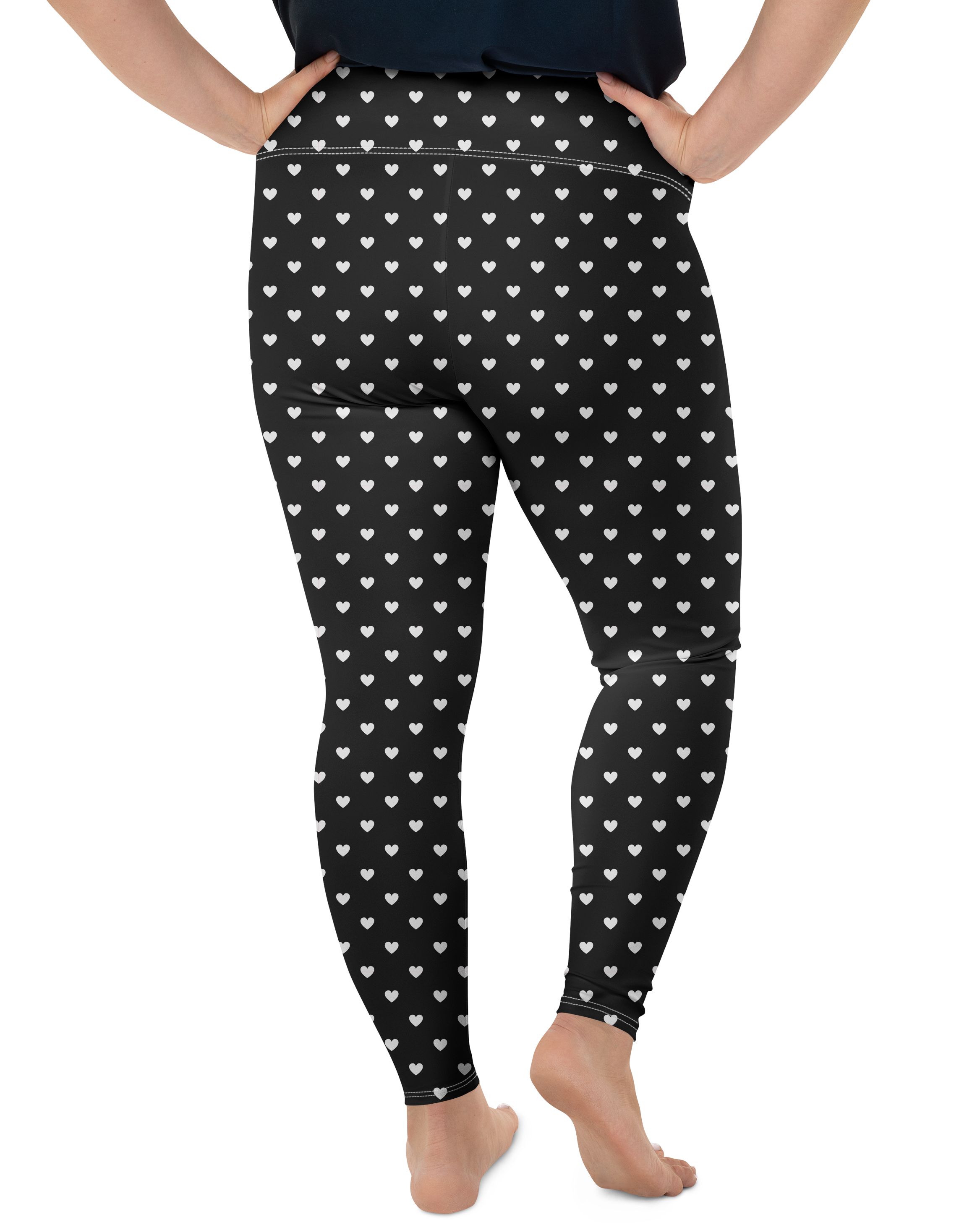 White Mini Heart Black Plus Size Leggings | GearBunch