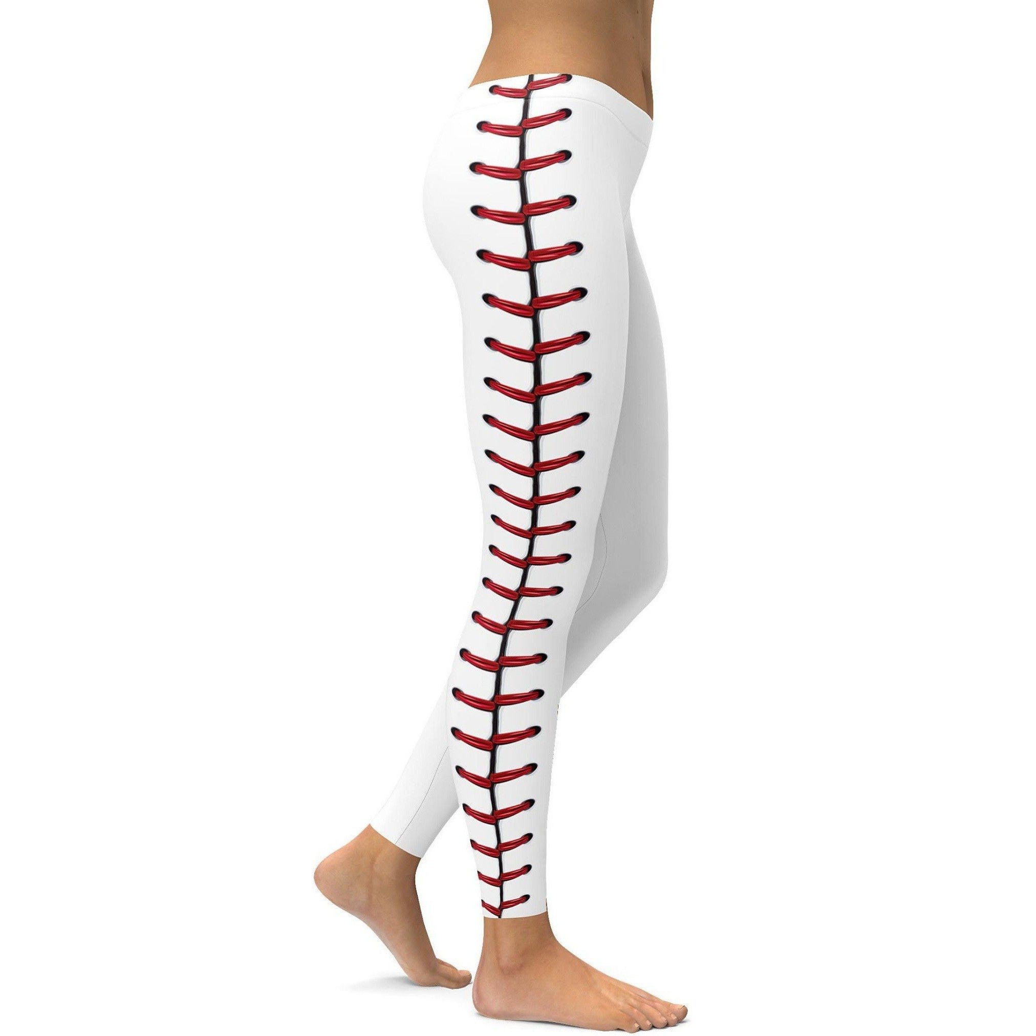 Womens Workout Yoga Baseball Stitches Leggings Red/White | Gear Bunch